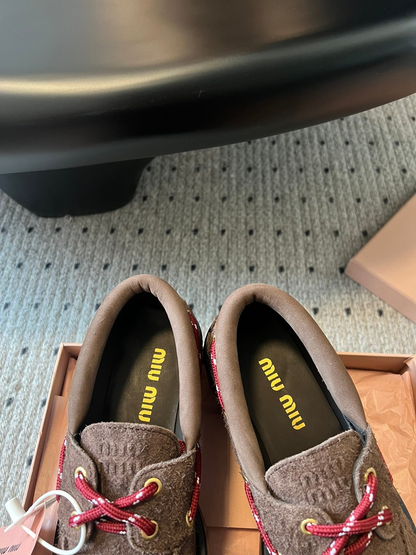 MIUMIU 26S CHUNKY SOLE LOAFERS IN DARK BROWN SUEDE