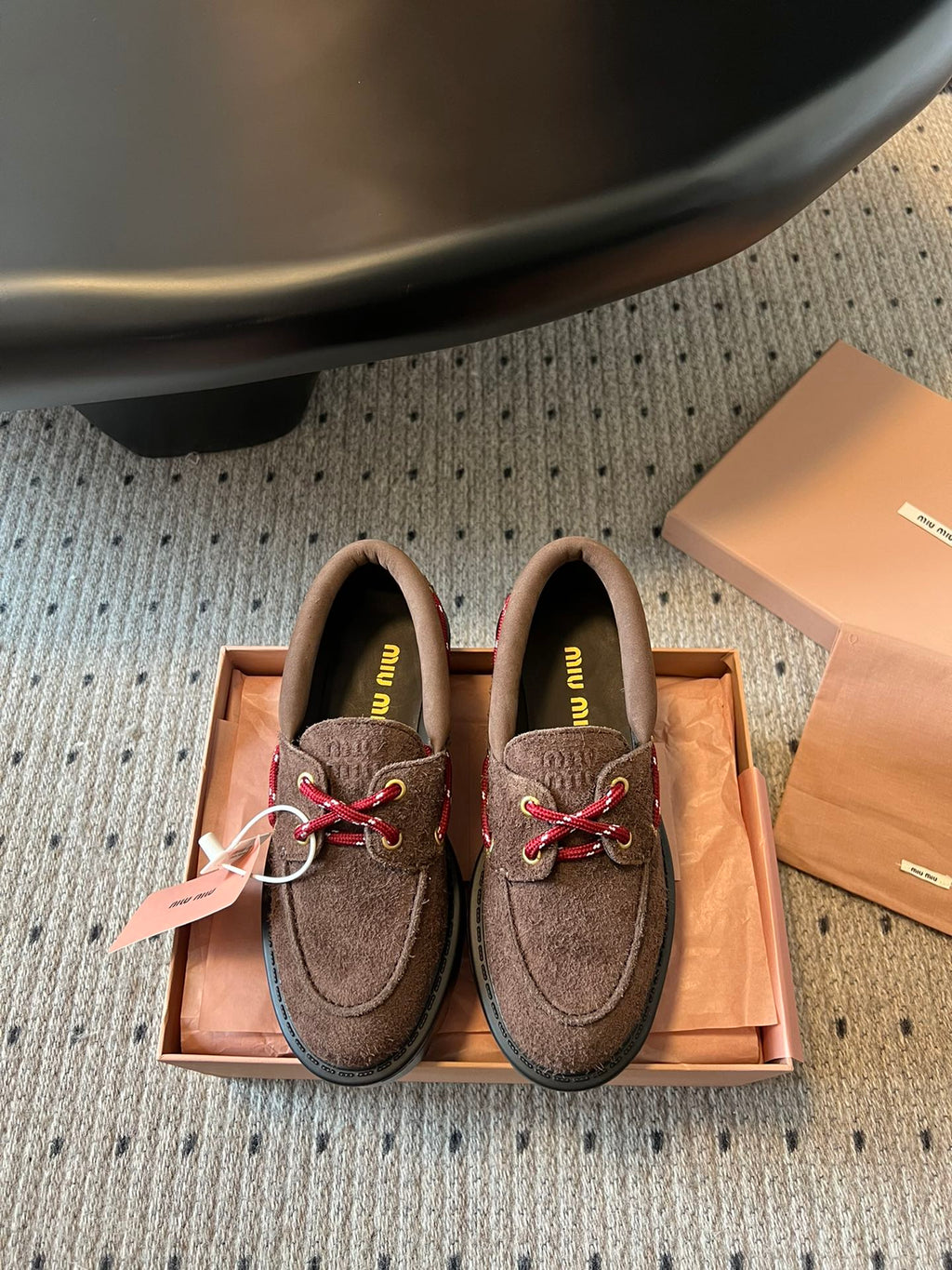 MIUMIU 26S CHUNKY SOLE LOAFERS IN DARK BROWN SUEDE