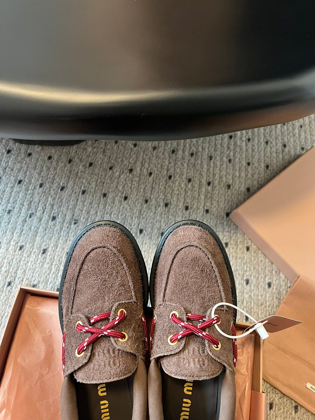 MIUMIU 26S CHUNKY SOLE LOAFERS IN DARK BROWN SUEDE