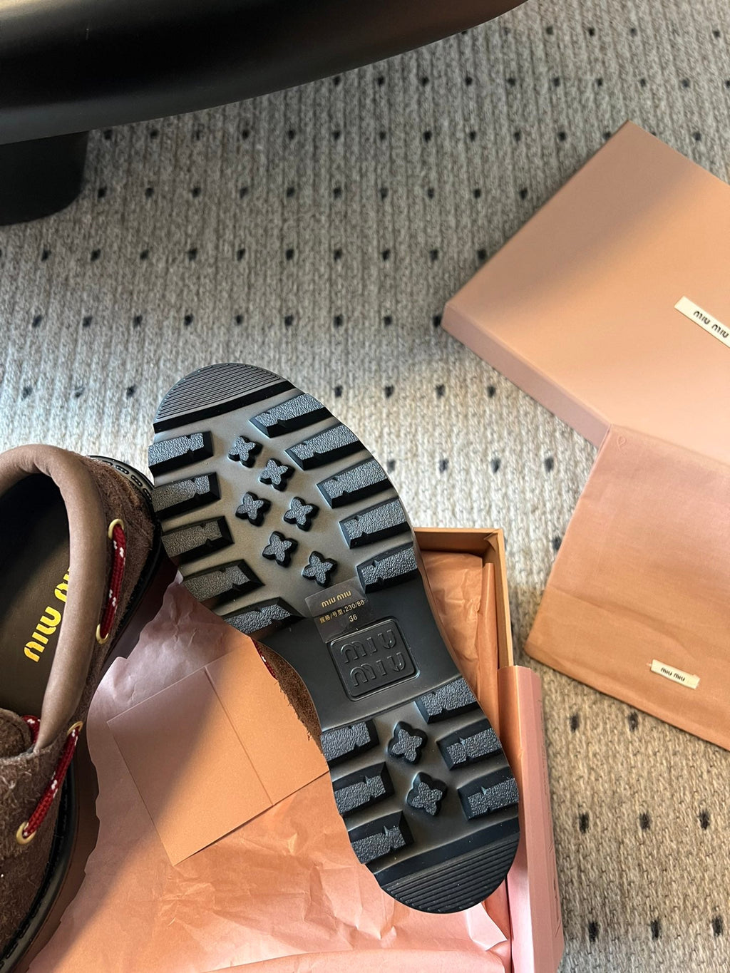 MIUMIU 26S CHUNKY SOLE LOAFERS IN DARK BROWN SUEDE