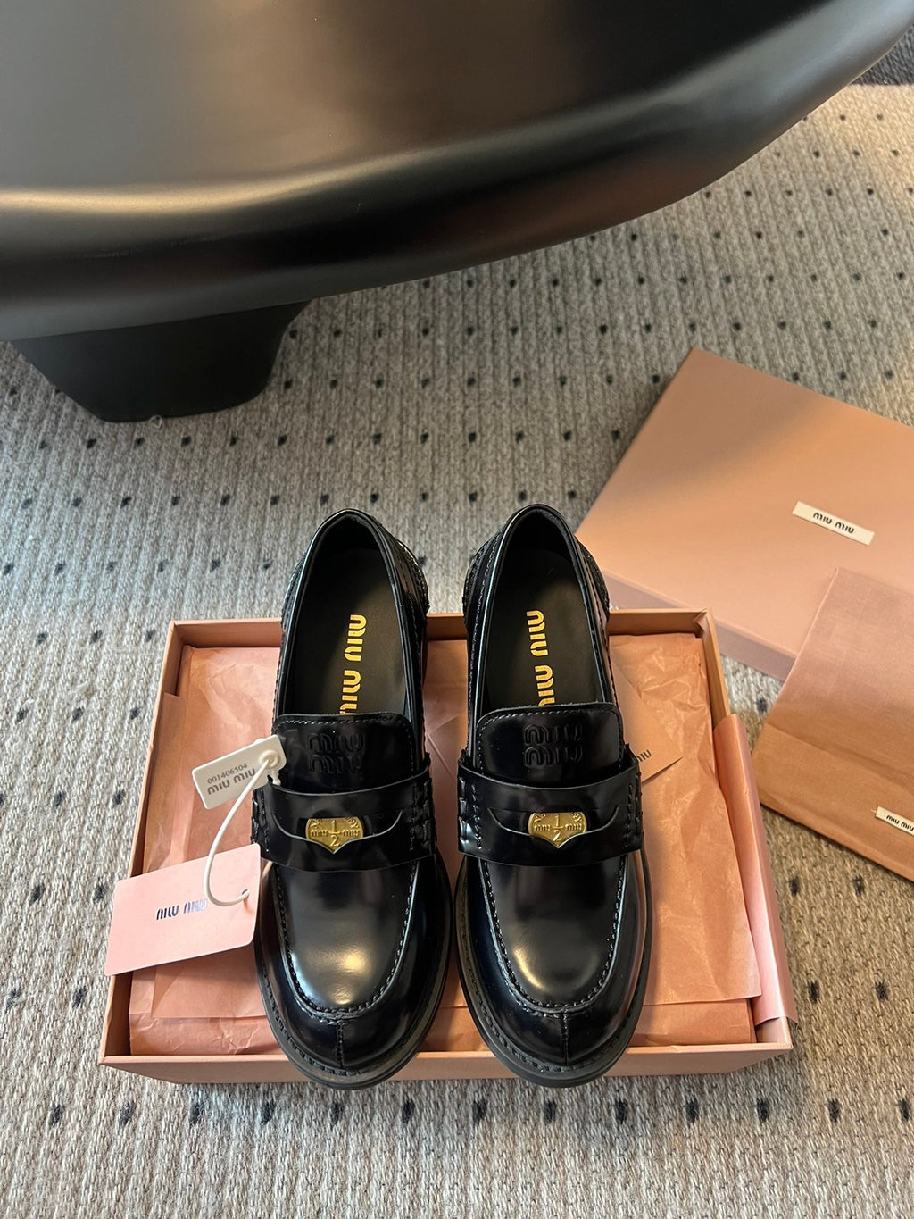 MIUMIU 26S LOAFERS 60MM IN BLACK SHINY CALFSKIN