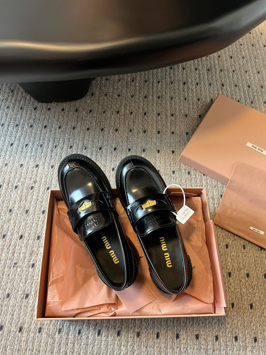 MIUMIU 26S LOAFERS 60MM IN BLACK SHINY CALFSKIN