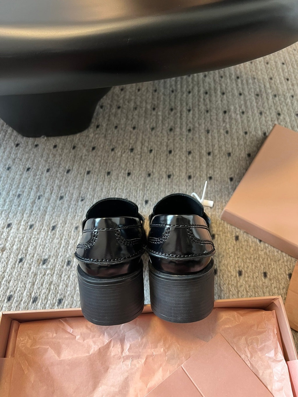 MIUMIU 26S LOAFERS 60MM IN BLACK SHINY CALFSKIN