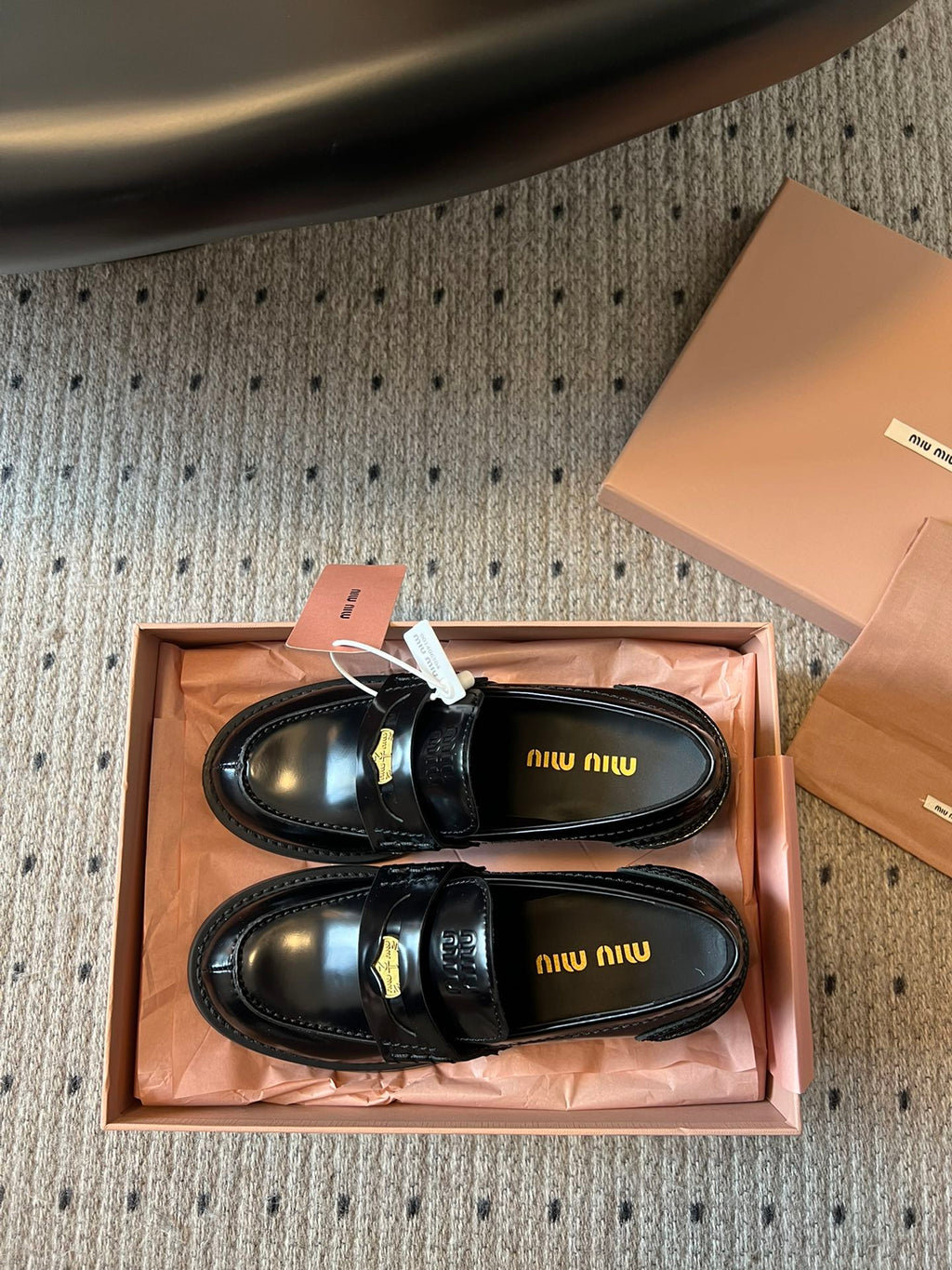 MIUMIU 26S LOAFERS 60MM IN BLACK SHINY CALFSKIN