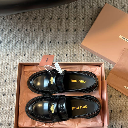 MIUMIU 26S LOAFERS 60MM IN BLACK SHINY CALFSKIN