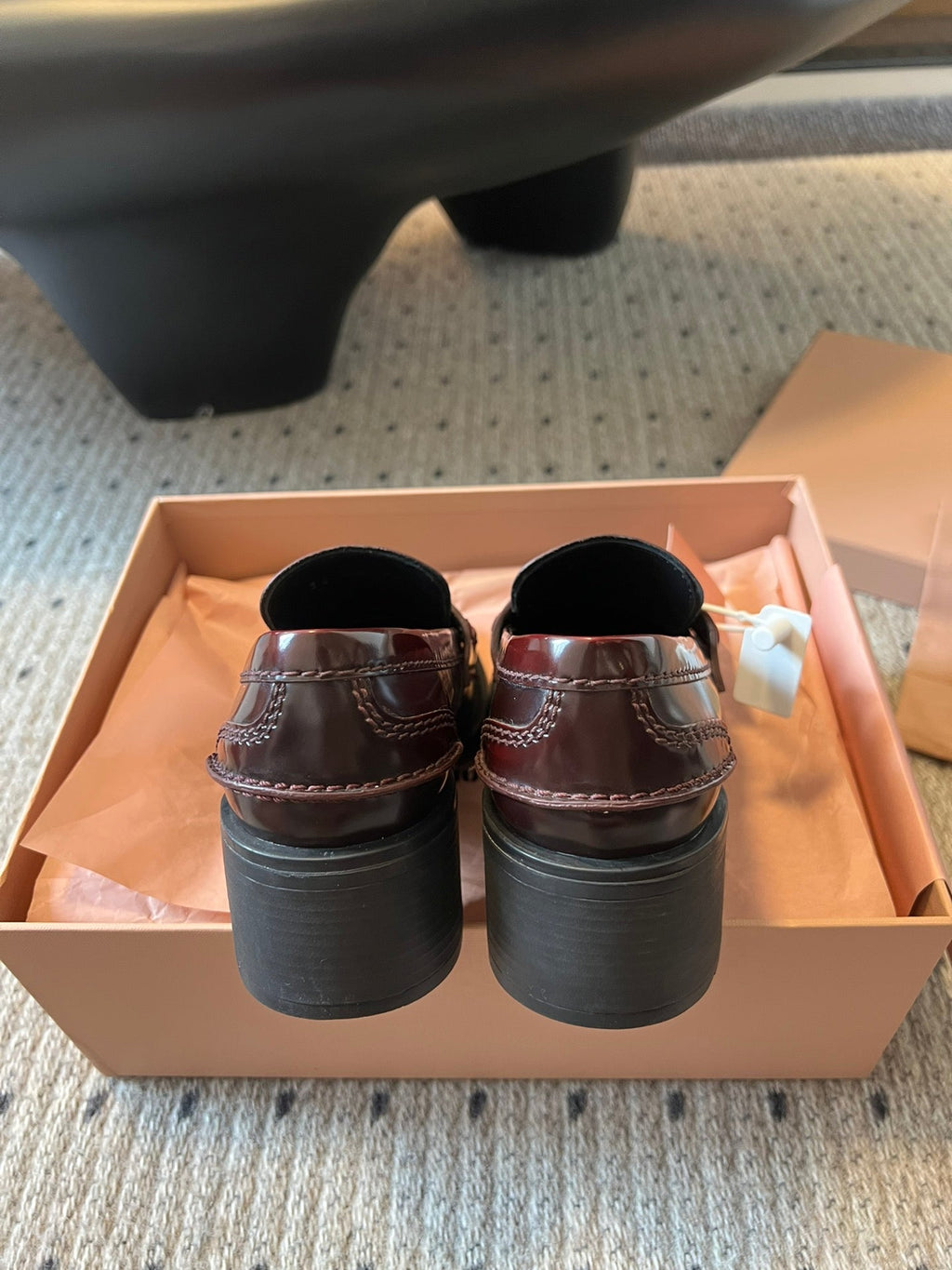 MIUMIU 26S LOAFERS 60MM IN BURGUNDY BROWN SHINY CALFSKIN