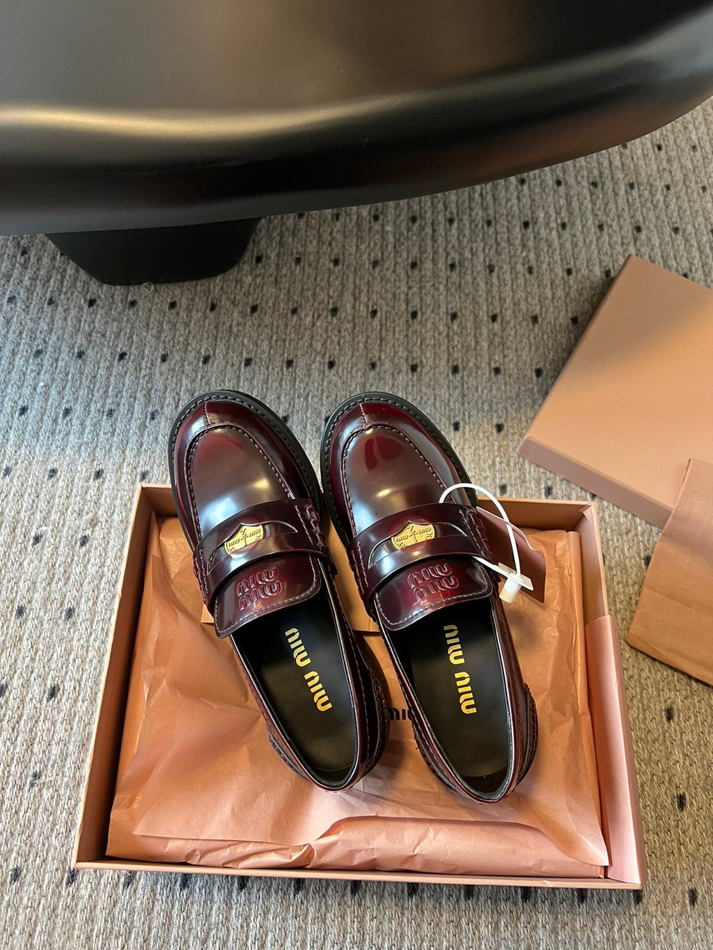 MIUMIU 26S LOAFERS 60MM IN BURGUNDY BROWN SHINY CALFSKIN
