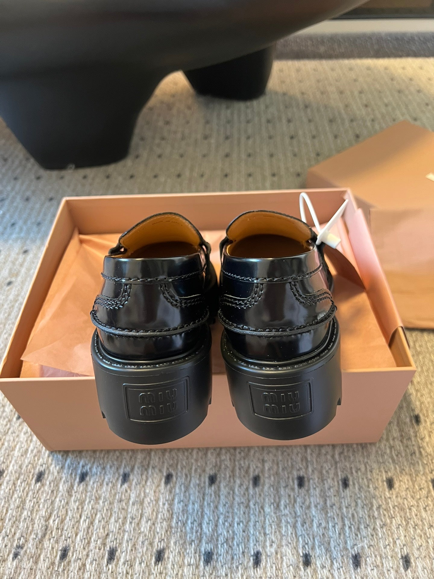 MIUMIU 26S PENNY LOAFERS IN BLACK SHINY CALFSKIN