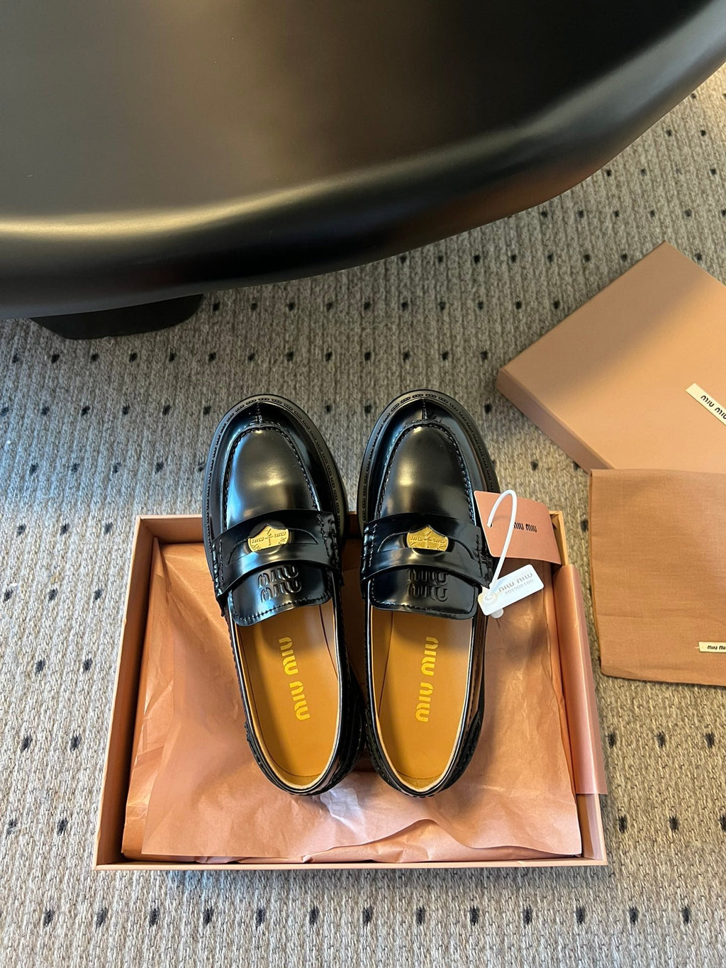 MIUMIU 26S PENNY LOAFERS IN BLACK SHINY CALFSKIN