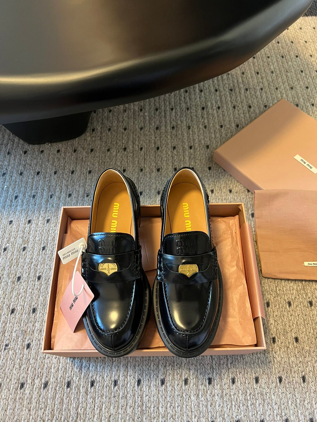 MIUMIU 26S PENNY LOAFERS IN BLACK SHINY CALFSKIN