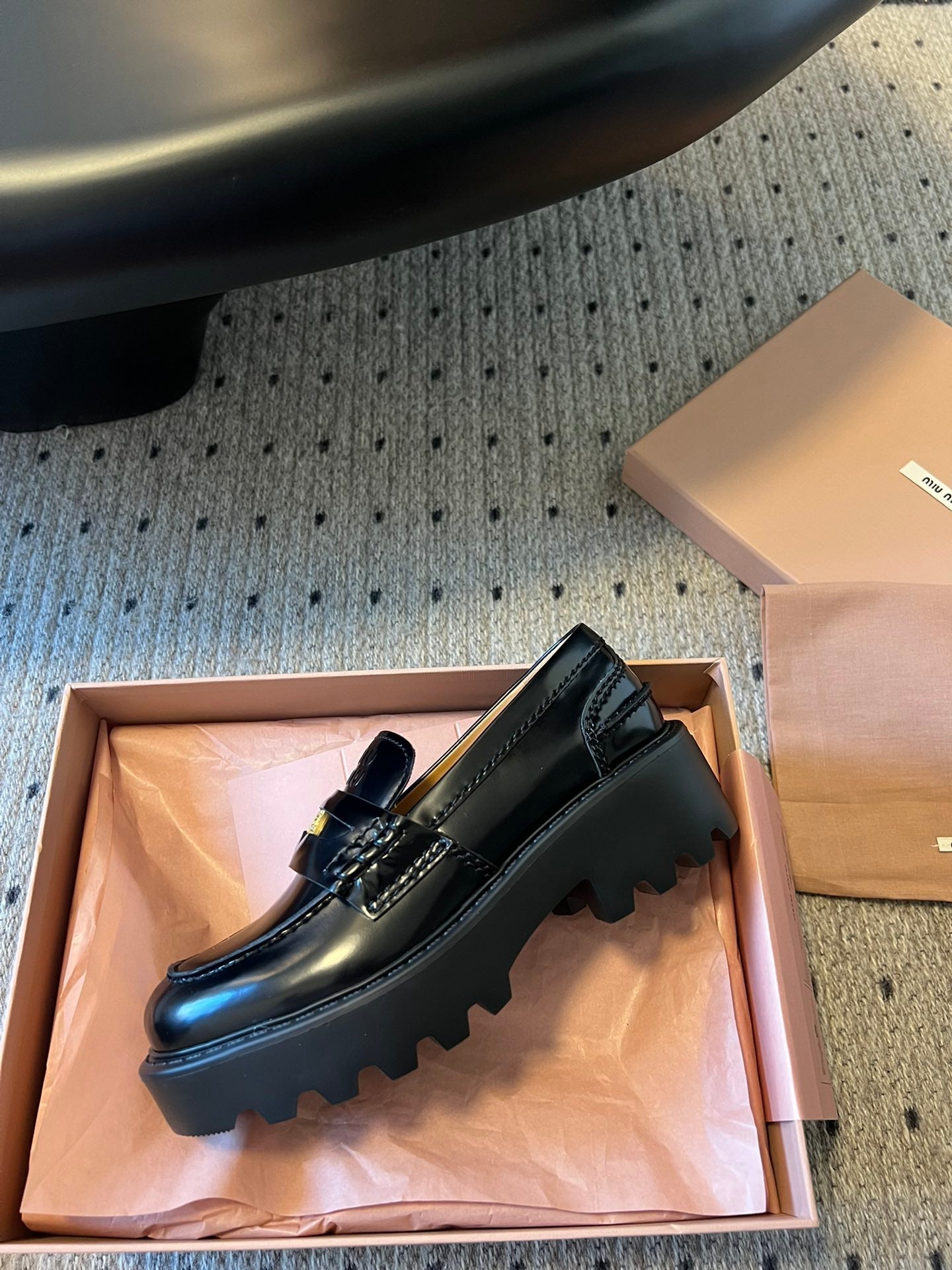 MIUMIU 26S PENNY LOAFERS IN BLACK SHINY CALFSKIN