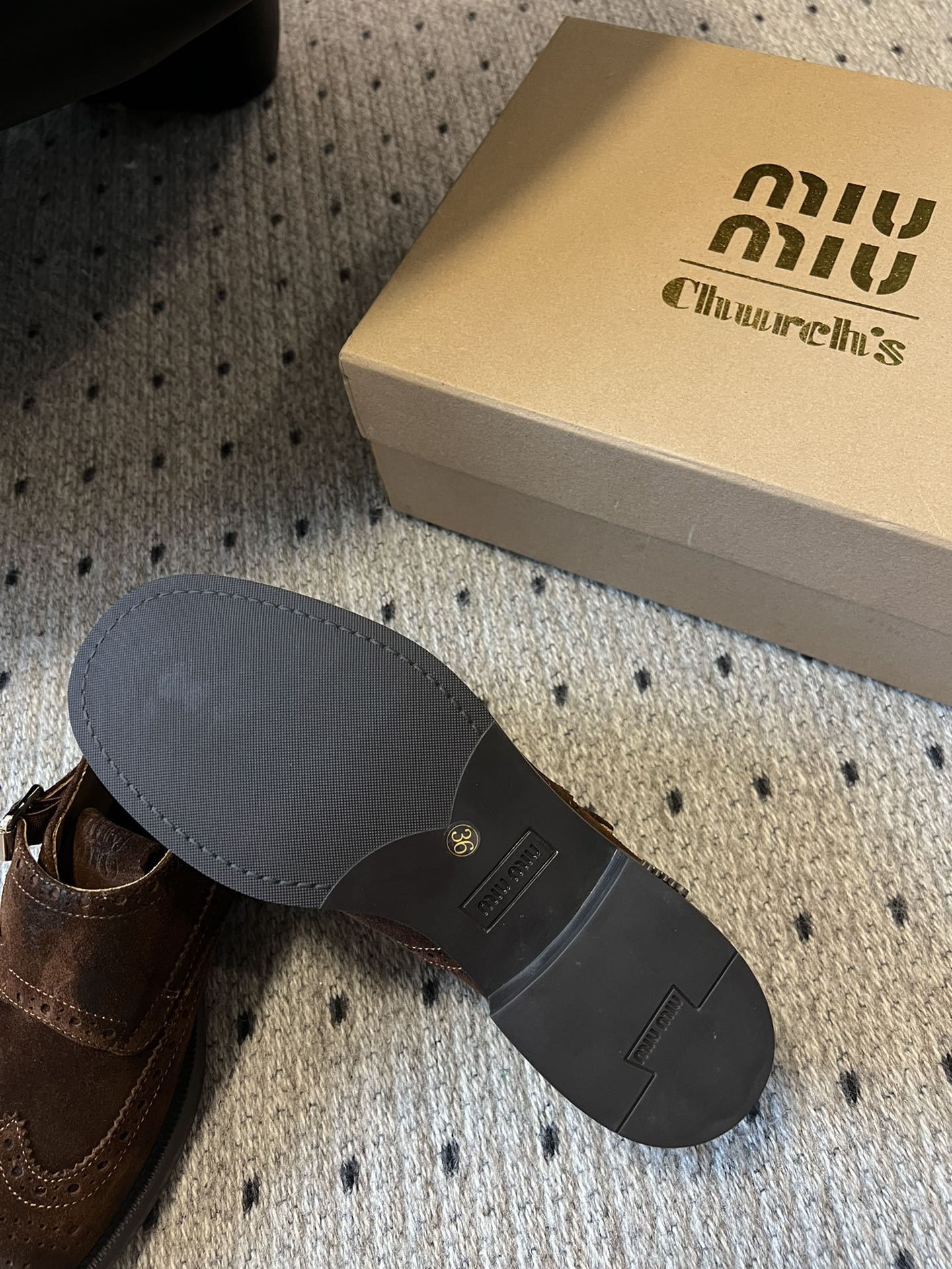 MIUMIU 26S LACE-UP BROGUE LOAFERS IN CHOCOLATE BROWN SUEDE