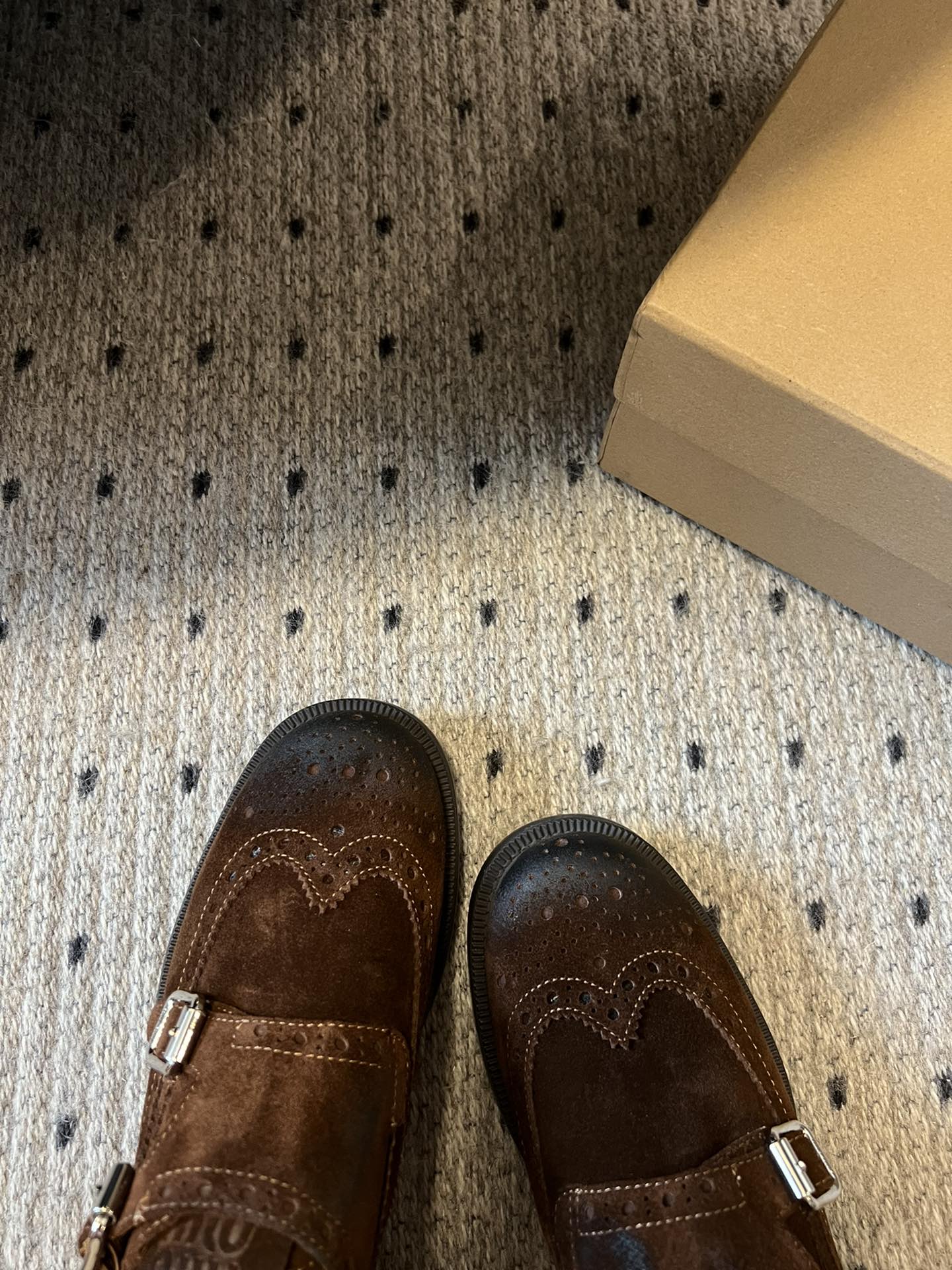MIUMIU 26S LACE-UP BROGUE LOAFERS IN CHOCOLATE BROWN SUEDE