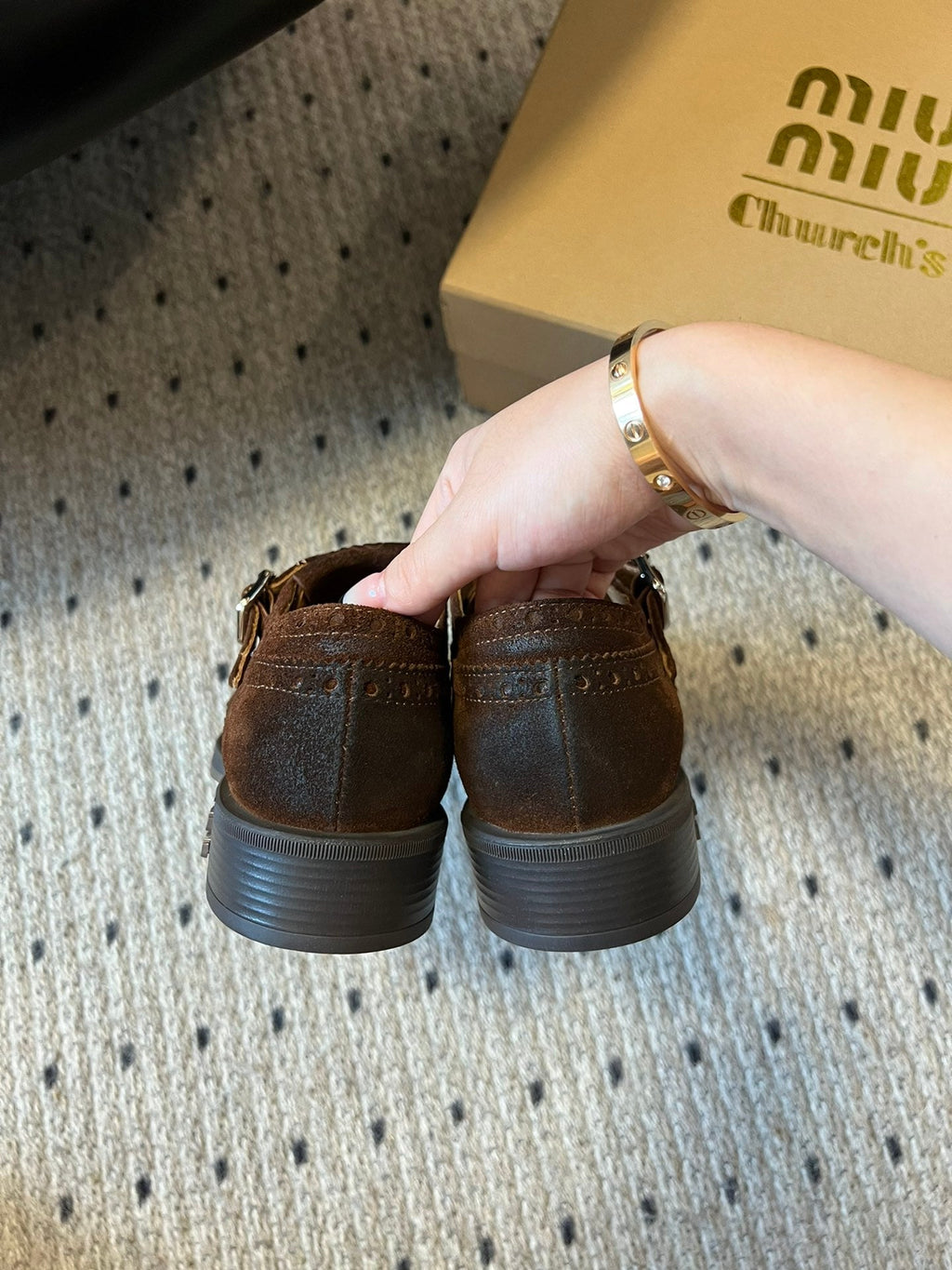 MIUMIU 26S LACE-UP BROGUE LOAFERS IN CHOCOLATE BROWN SUEDE