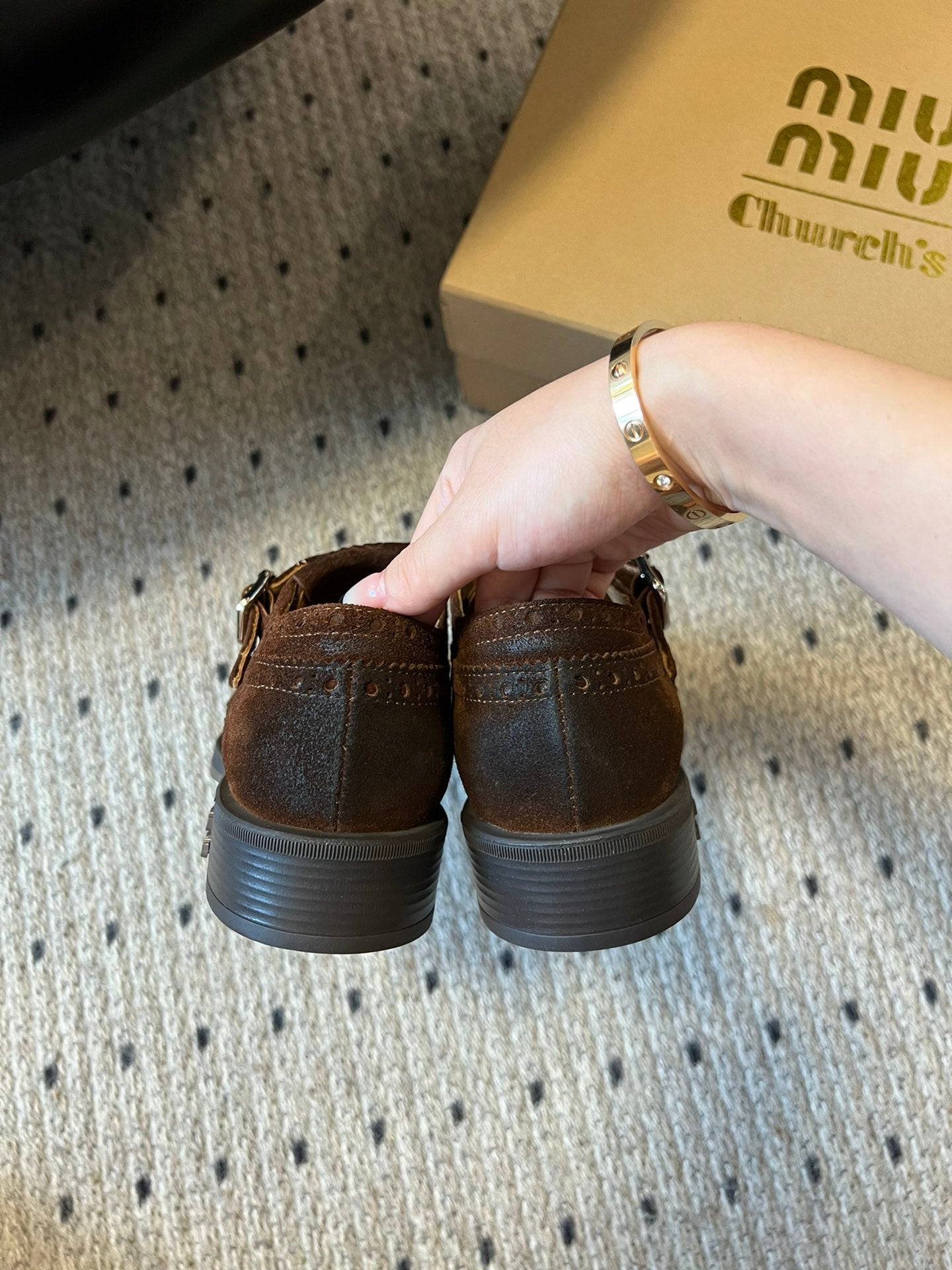 MIUMIU 26S LACE-UP BROGUE LOAFERS IN CHOCOLATE BROWN SUEDE