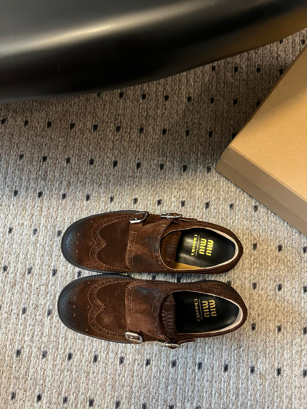 MIUMIU 26S LACE-UP BROGUE LOAFERS IN CHOCOLATE BROWN SUEDE