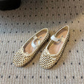 MIUMIU 26S BALLERINA FLATS IN LIGHT BEIGE MESH CALFSKIN WITH RHINESTONES