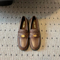 MIUMIU 26S PENNY LOAFERS IN BROWN CALFSKIN GOLD HARDWARE