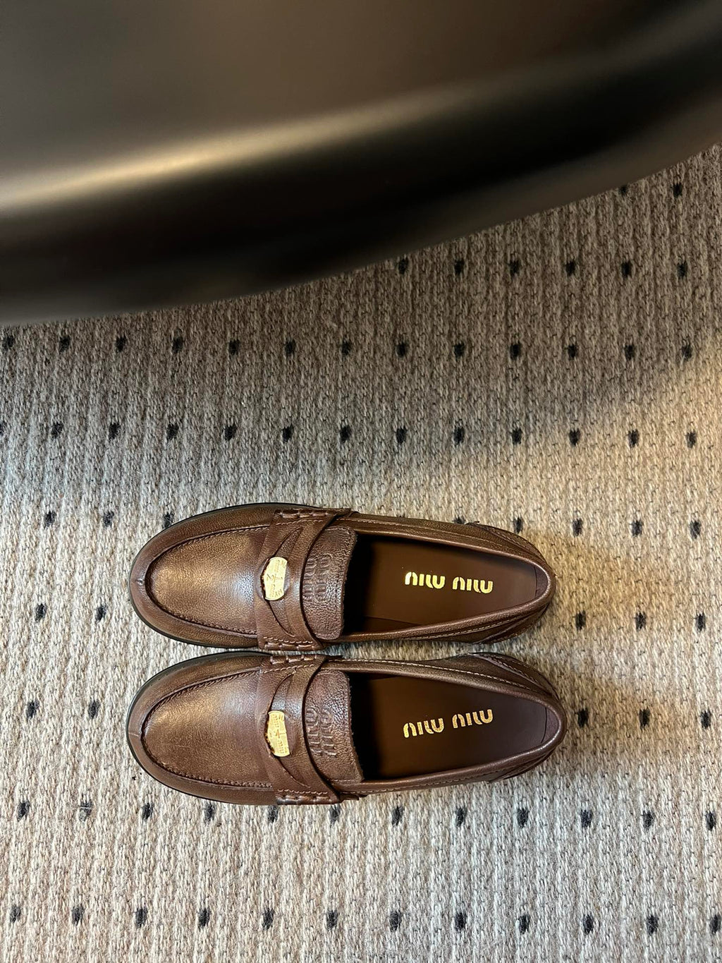 MIUMIU 26S PENNY LOAFERS IN BROWN CALFSKIN GOLD HARDWARE