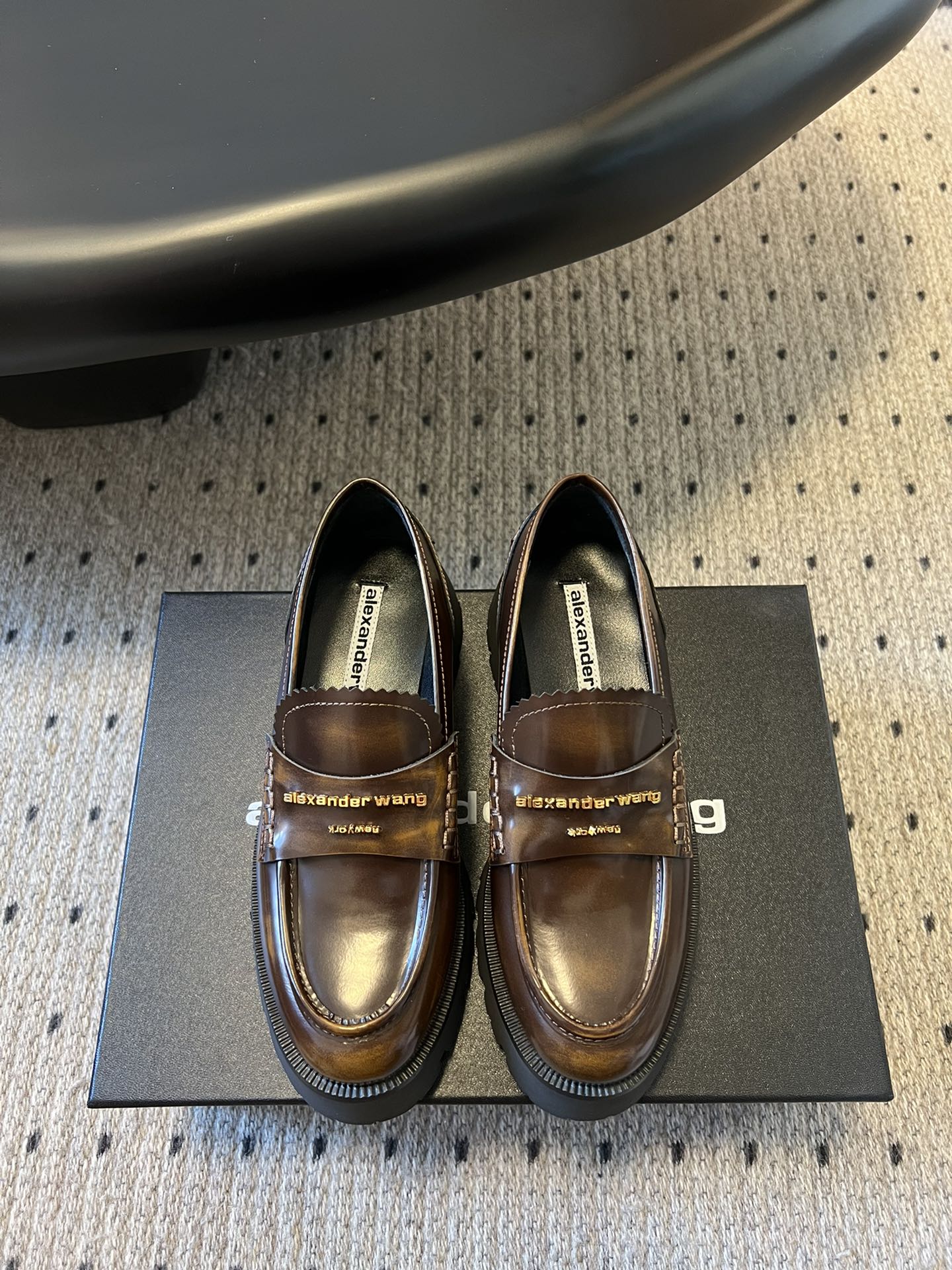 CARTER MID-HEEL 5 CM LUG LOAFER IN CHOCOLATE BROWN LAMBSKIN