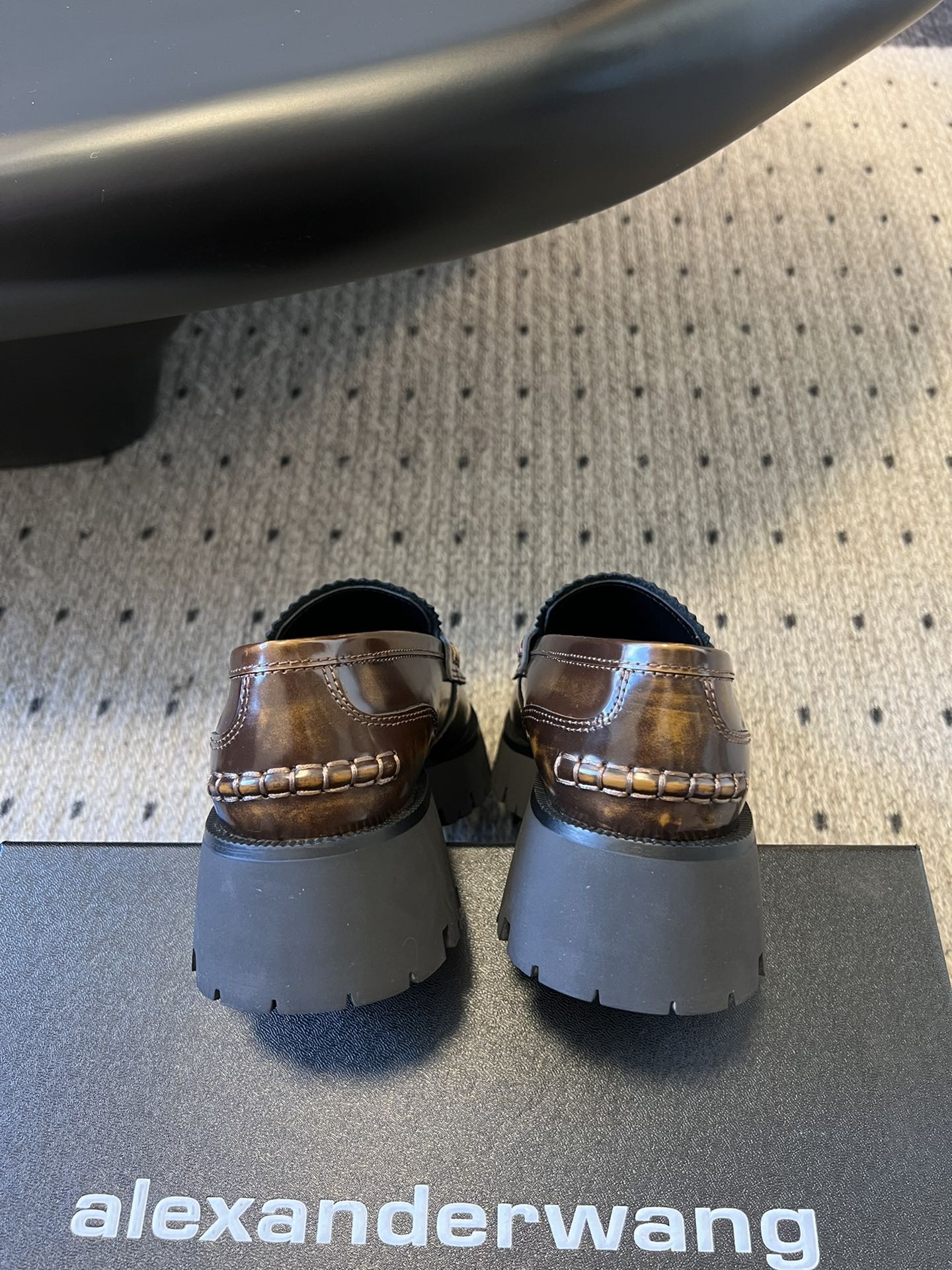 CARTER MID-HEEL 5 CM LUG LOAFER IN CHOCOLATE BROWN LAMBSKIN