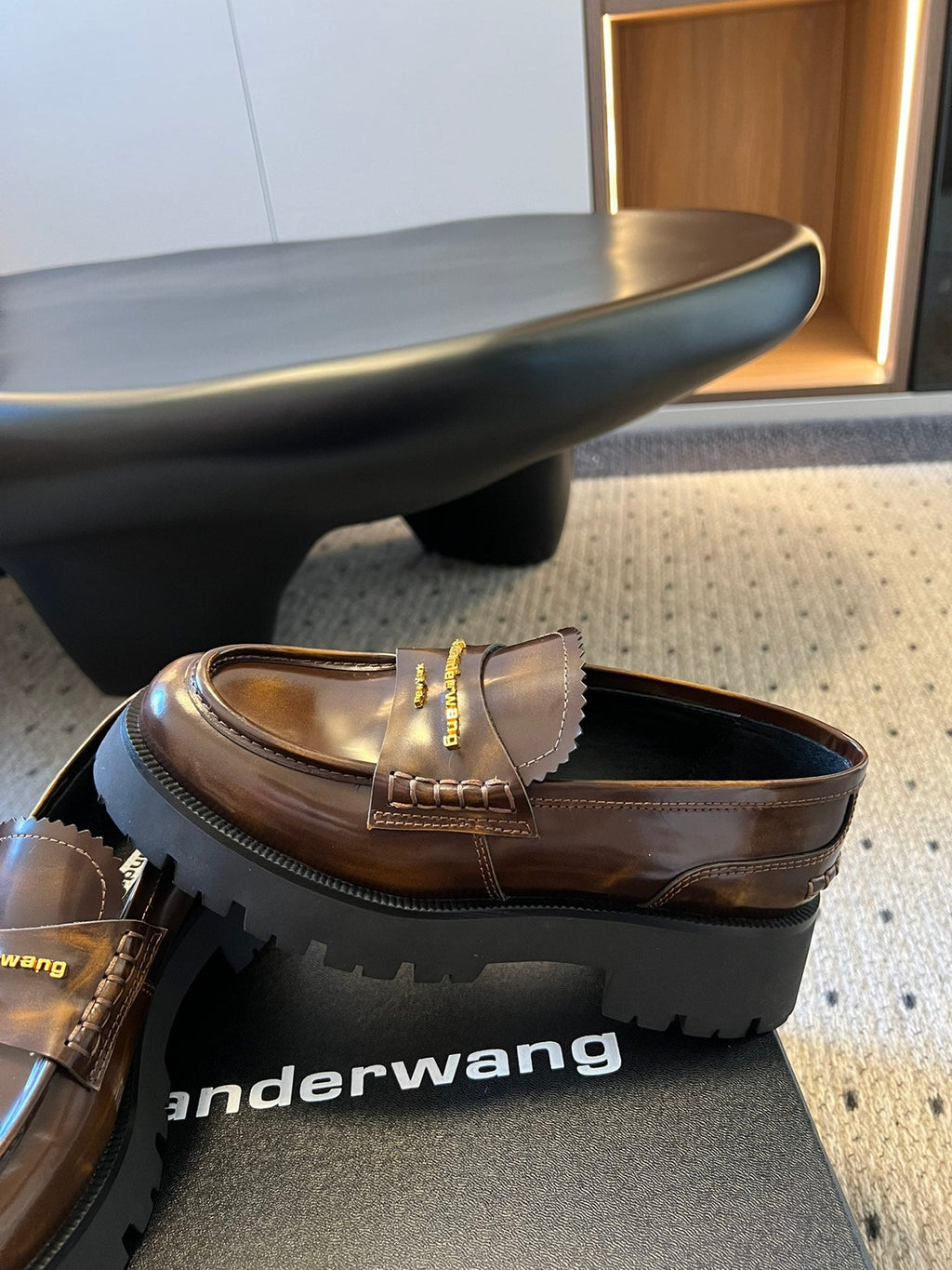 CARTER MID-HEEL 5 CM LUG LOAFER IN CHOCOLATE BROWN LAMBSKIN