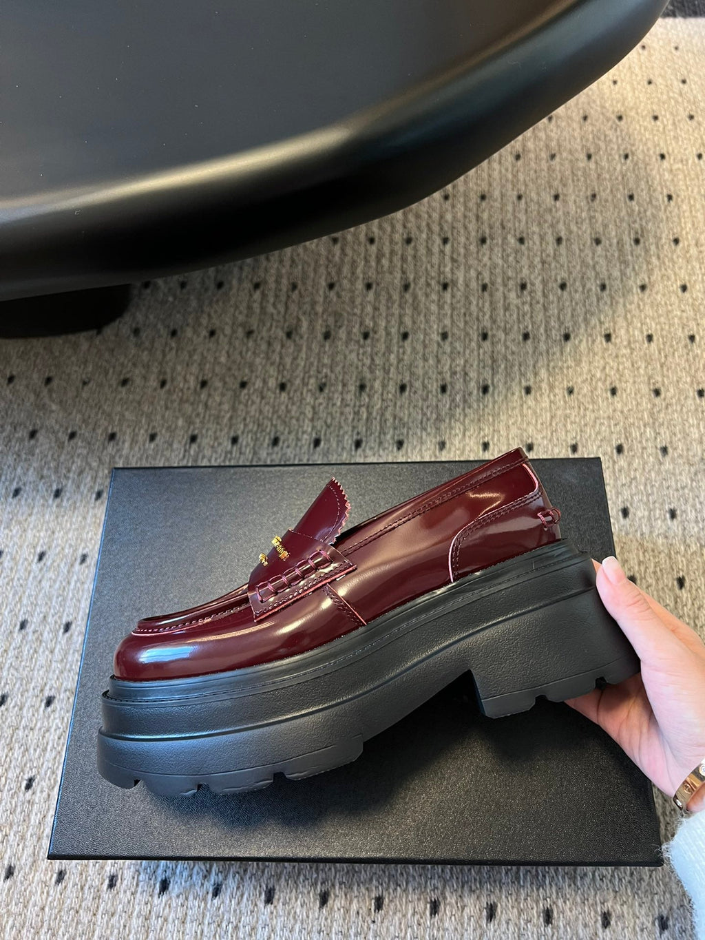 CARTER PLATFORM 75 MM LOAFER IN BURGUNDY RED LAMBSKIN