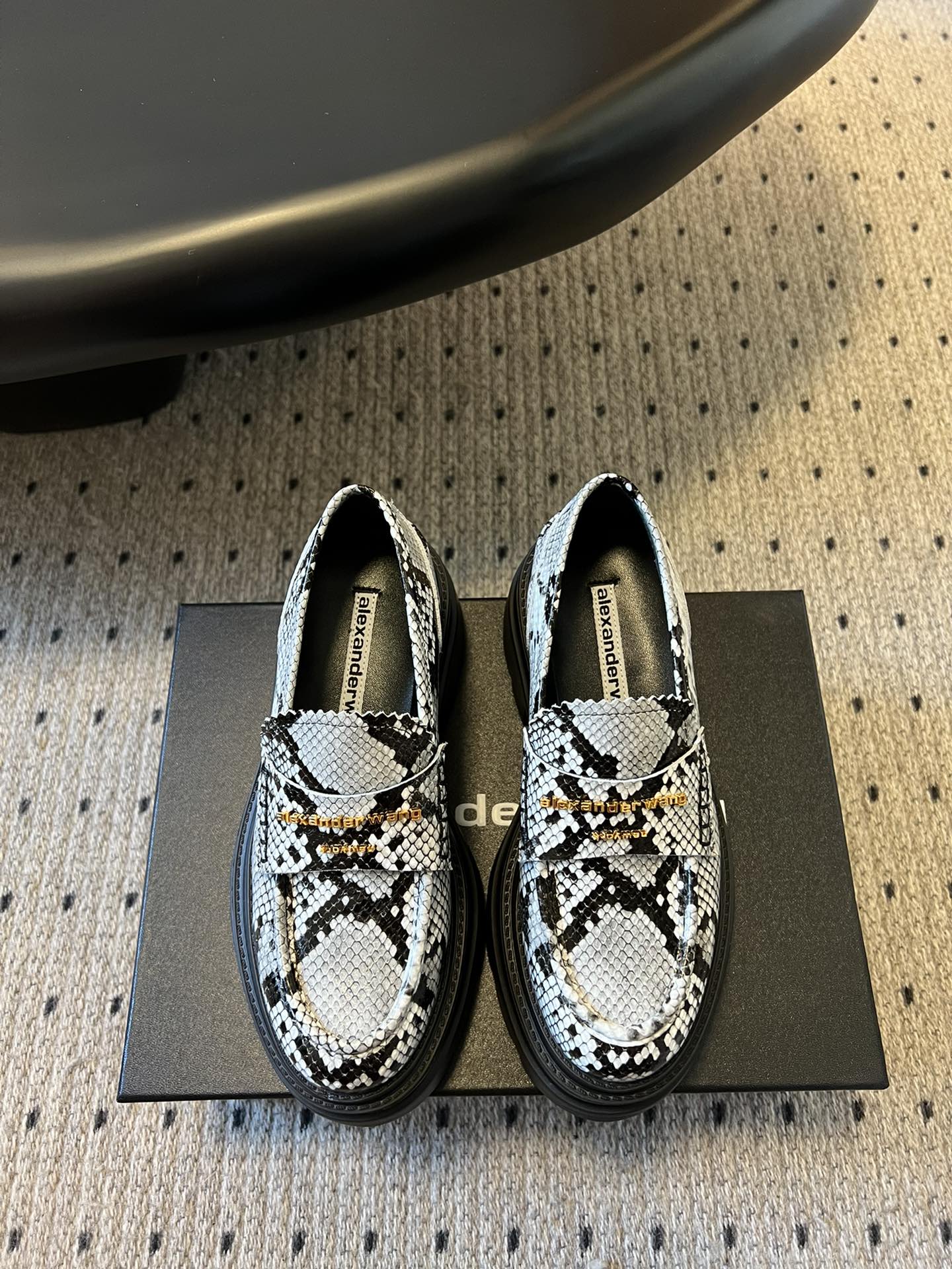 CARTER PLATFORM 75 MM LOAFER IN BLACK MIX WHITE GRAINED LAMBSKIN