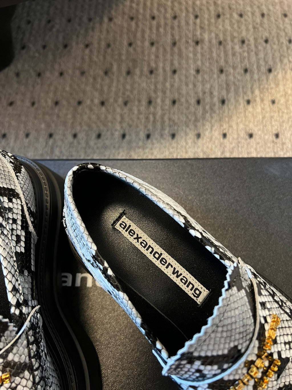 CARTER PLATFORM 75 MM LOAFER IN BLACK MIX WHITE GRAINED LAMBSKIN