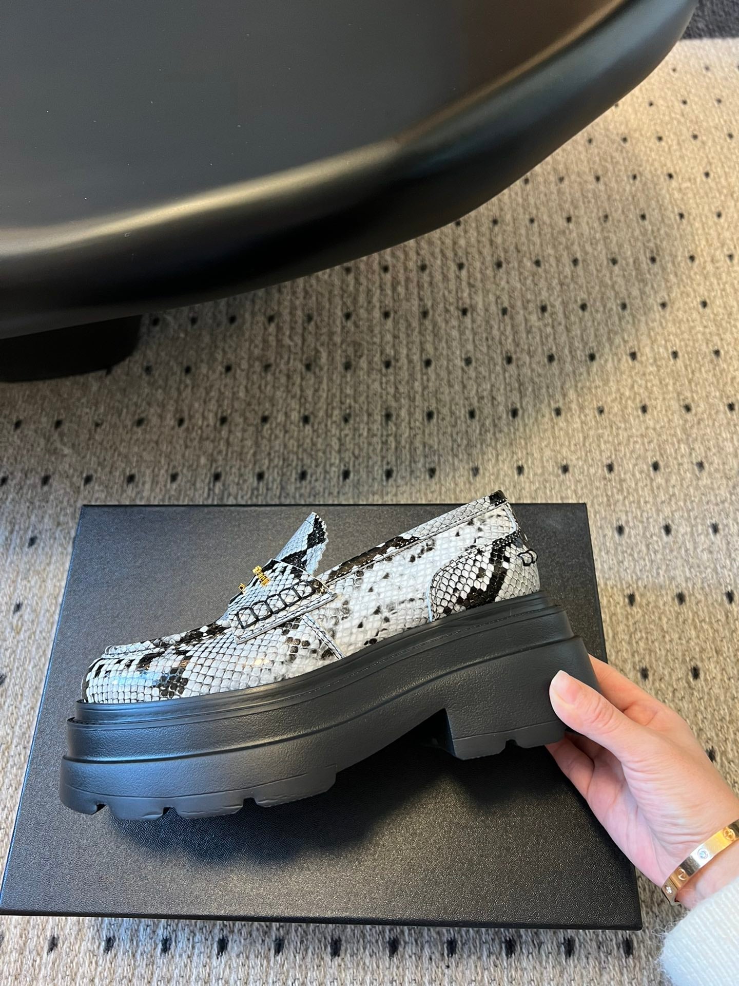 CARTER PLATFORM 75 MM LOAFER IN BLACK MIX WHITE GRAINED LAMBSKIN