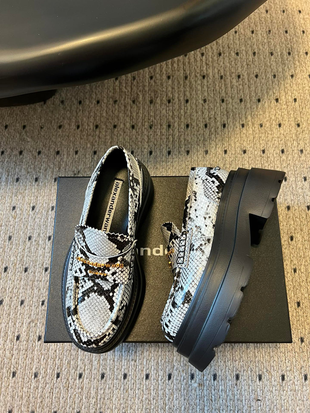 CARTER PLATFORM 75 MM LOAFER IN BLACK MIX WHITE GRAINED LAMBSKIN