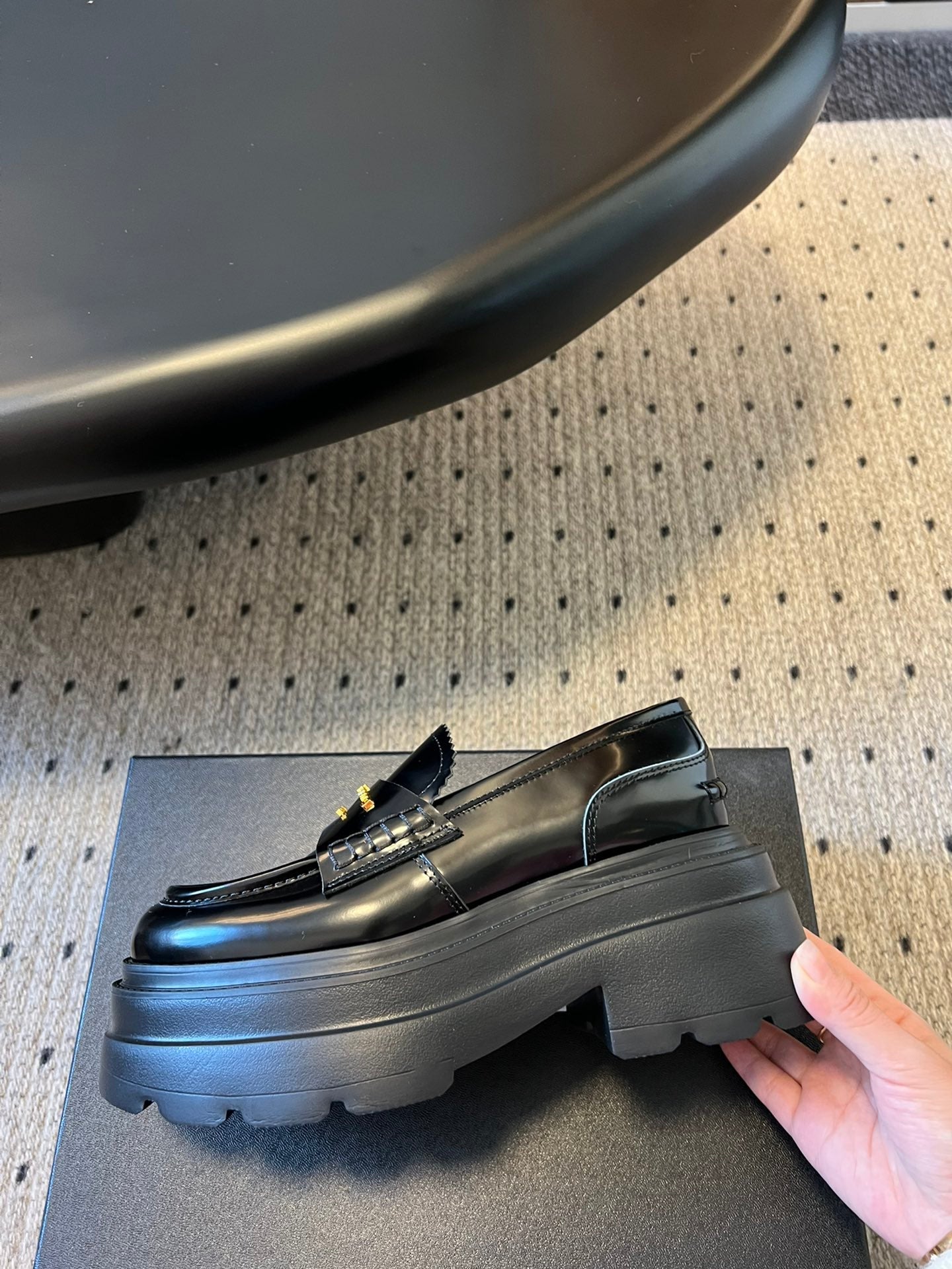 CARTER PLATFORM 75 MM LOAFER IN BLACK LAMBSKIN