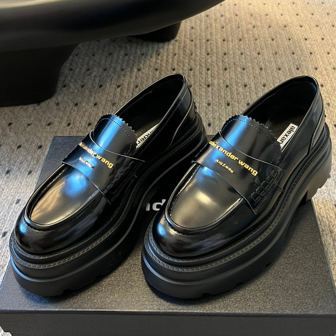 CARTER PLATFORM 75 MM LOAFER IN BLACK LAMBSKIN