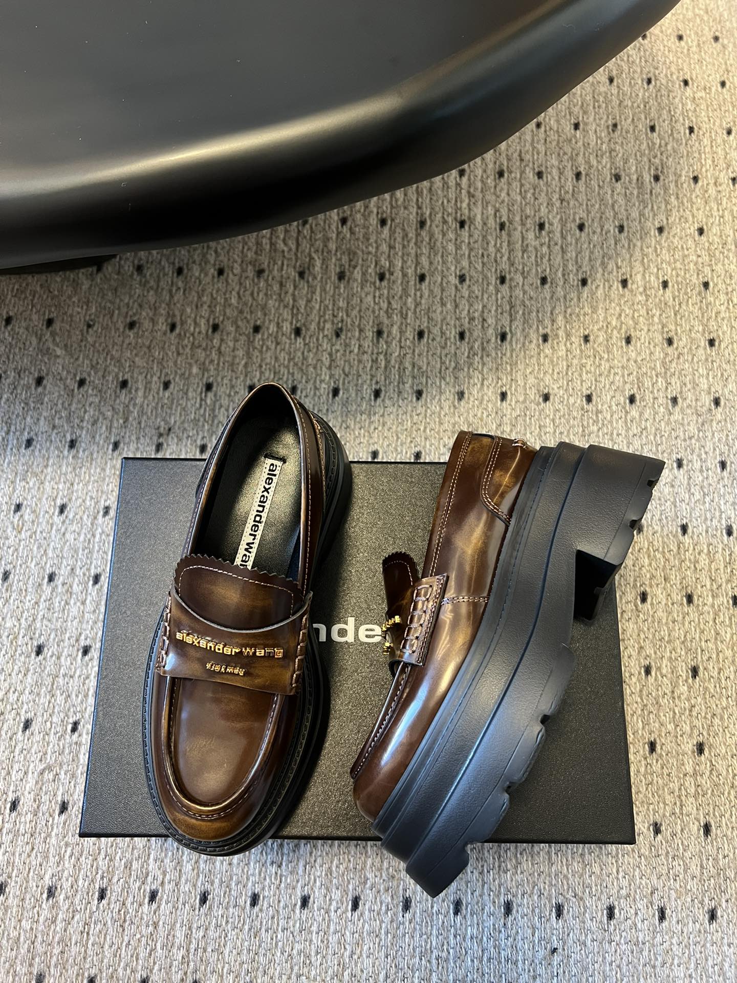 CARTER PLATFORM 75 MM LOAFER IN CHOCOLATE BROWN LAMBSKIN