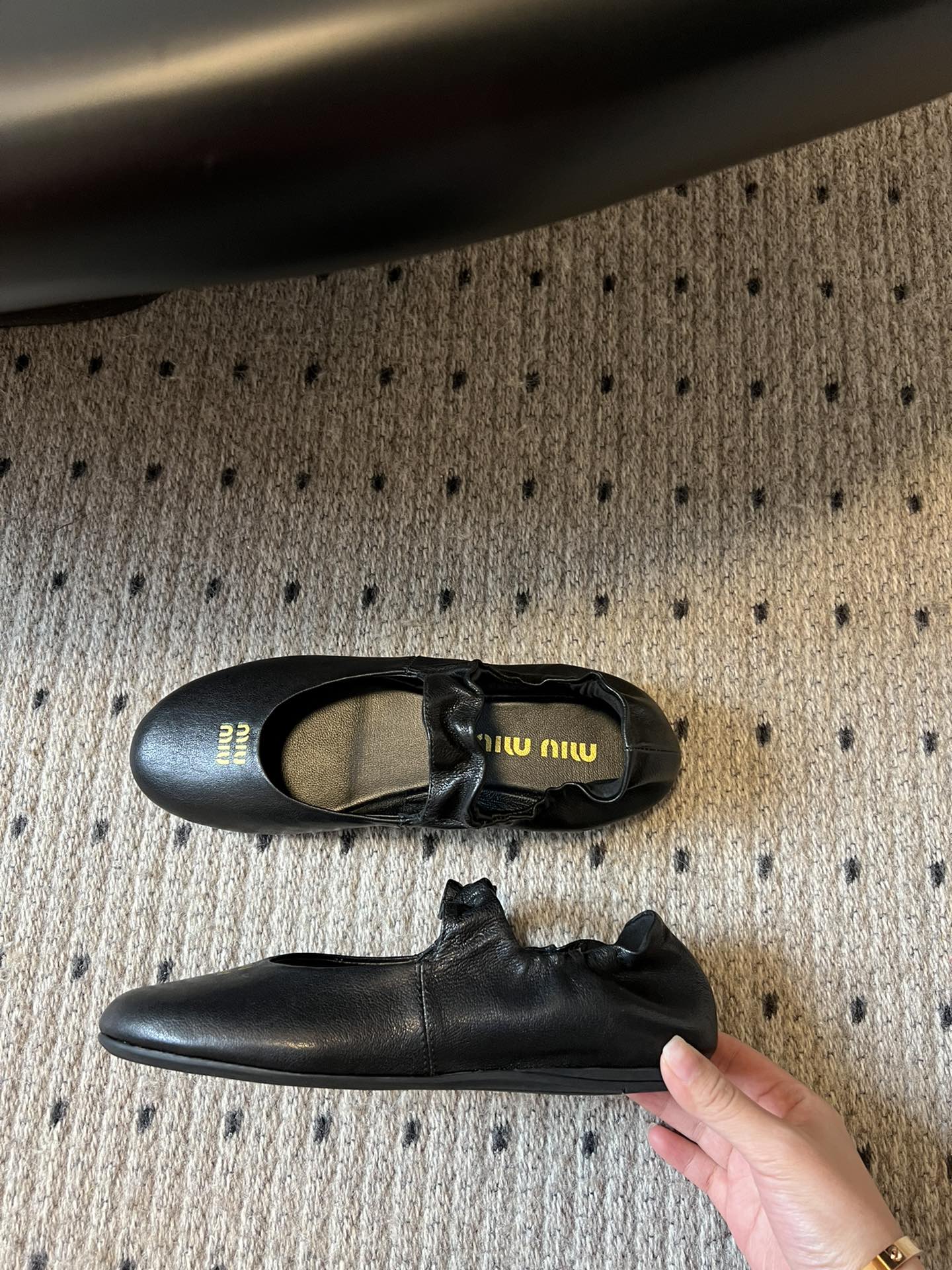 MIUMIU 26S BALLERINAS IN BLACK RUCHES NAPPA CALFSKIN
