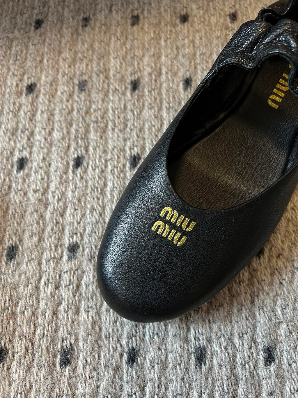 MIUMIU 26S BALLERINAS IN BLACK RUCHES NAPPA CALFSKIN