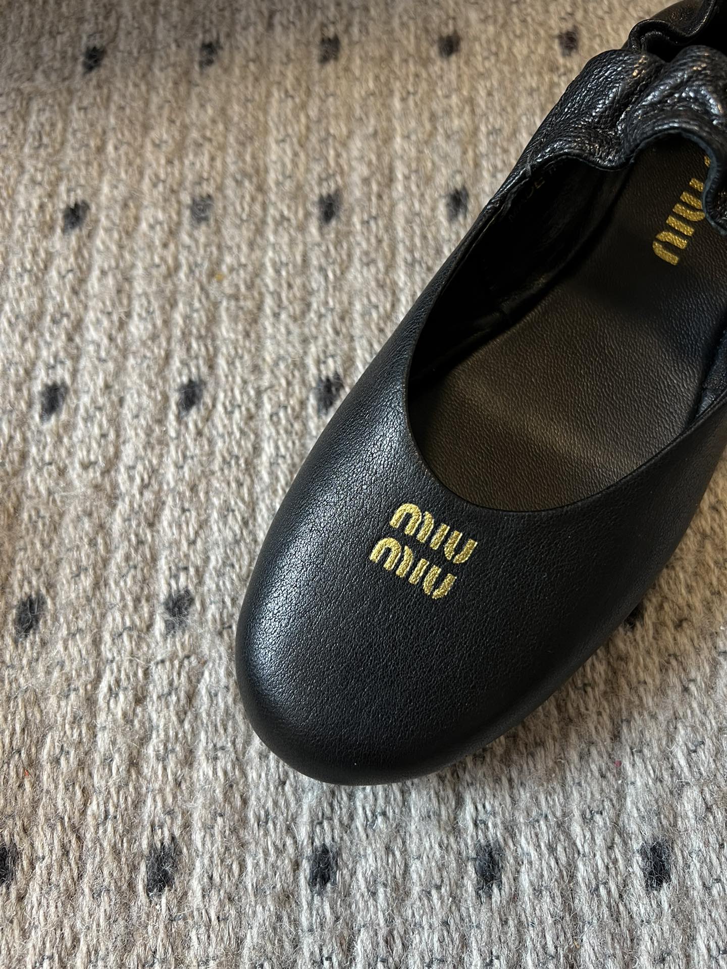 MIUMIU 26S BALLERINAS IN BLACK RUCHES NAPPA CALFSKIN