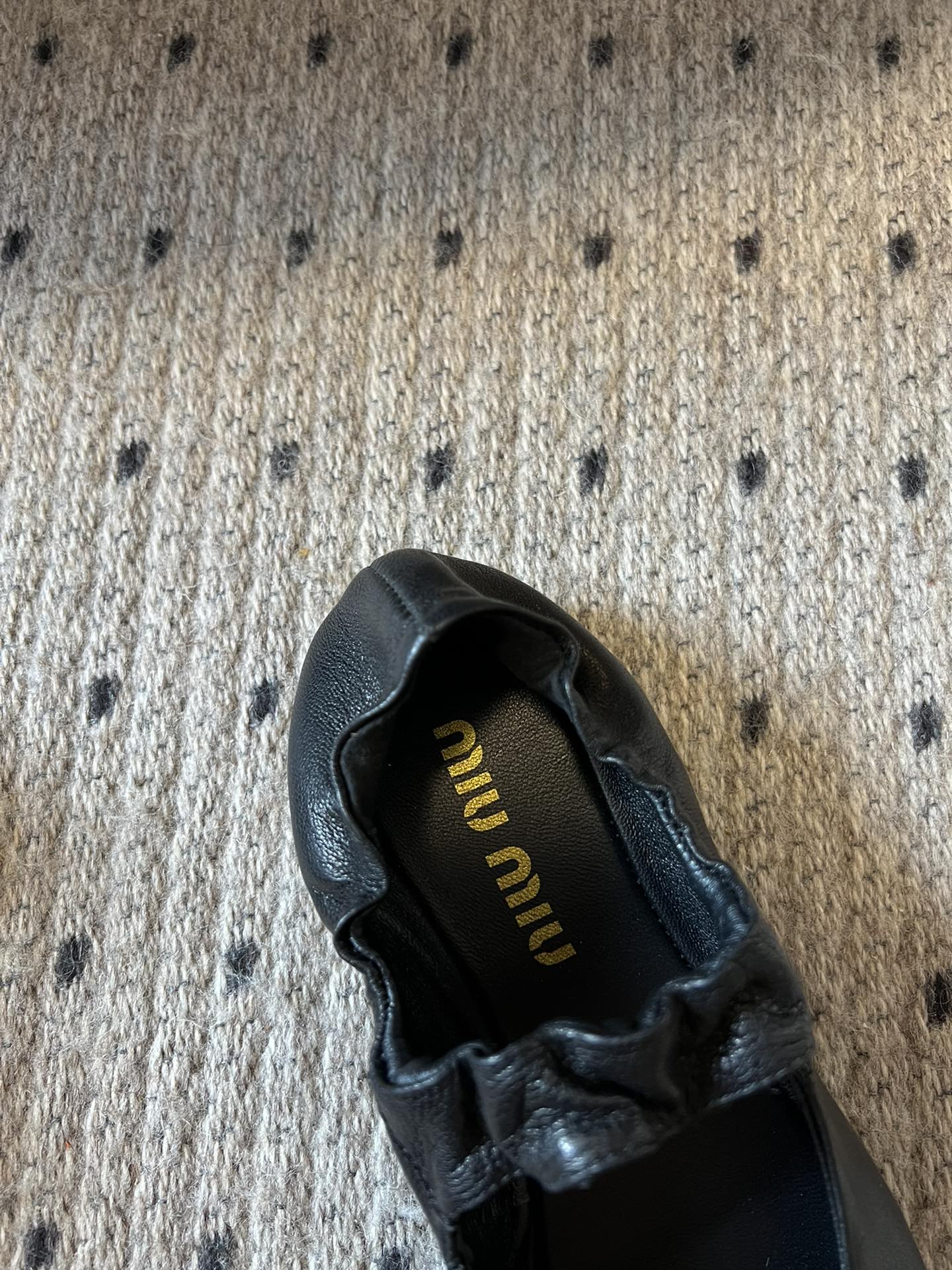 MIUMIU 26S BALLERINAS IN BLACK RUCHES NAPPA CALFSKIN
