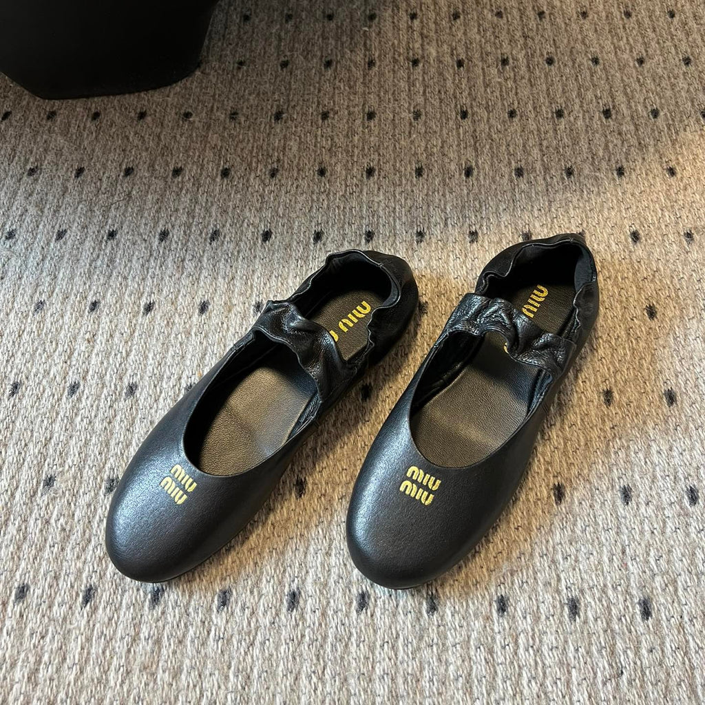 MIUMIU 26S BALLERINAS IN BLACK RUCHES NAPPA CALFSKIN