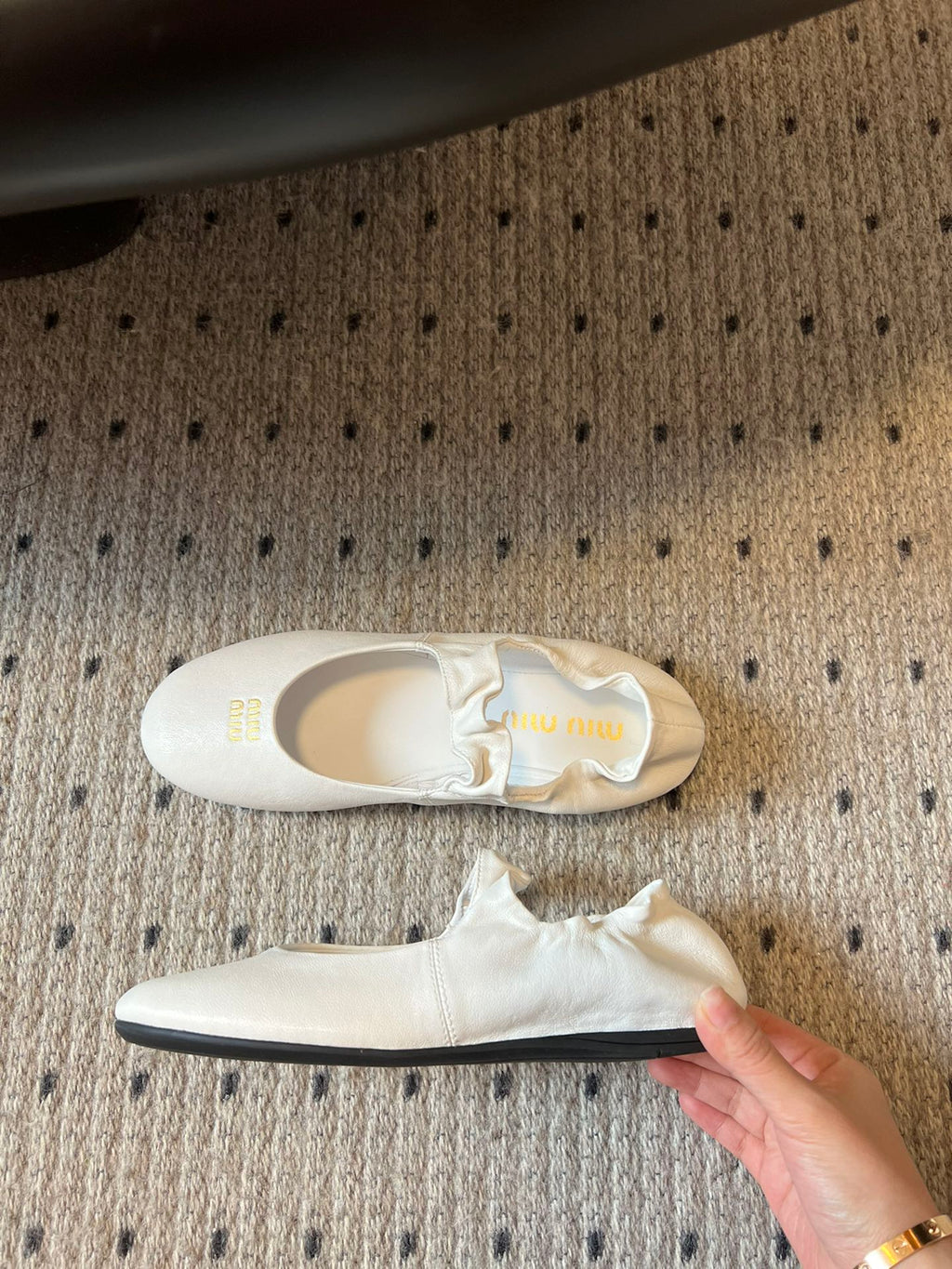 MIUMIU 26S BALLERINAS IN WHITE RUCHES NAPPA CALFSKIN