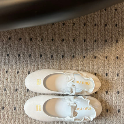 MIUMIU 26S BALLERINAS IN WHITE RUCHES NAPPA CALFSKIN