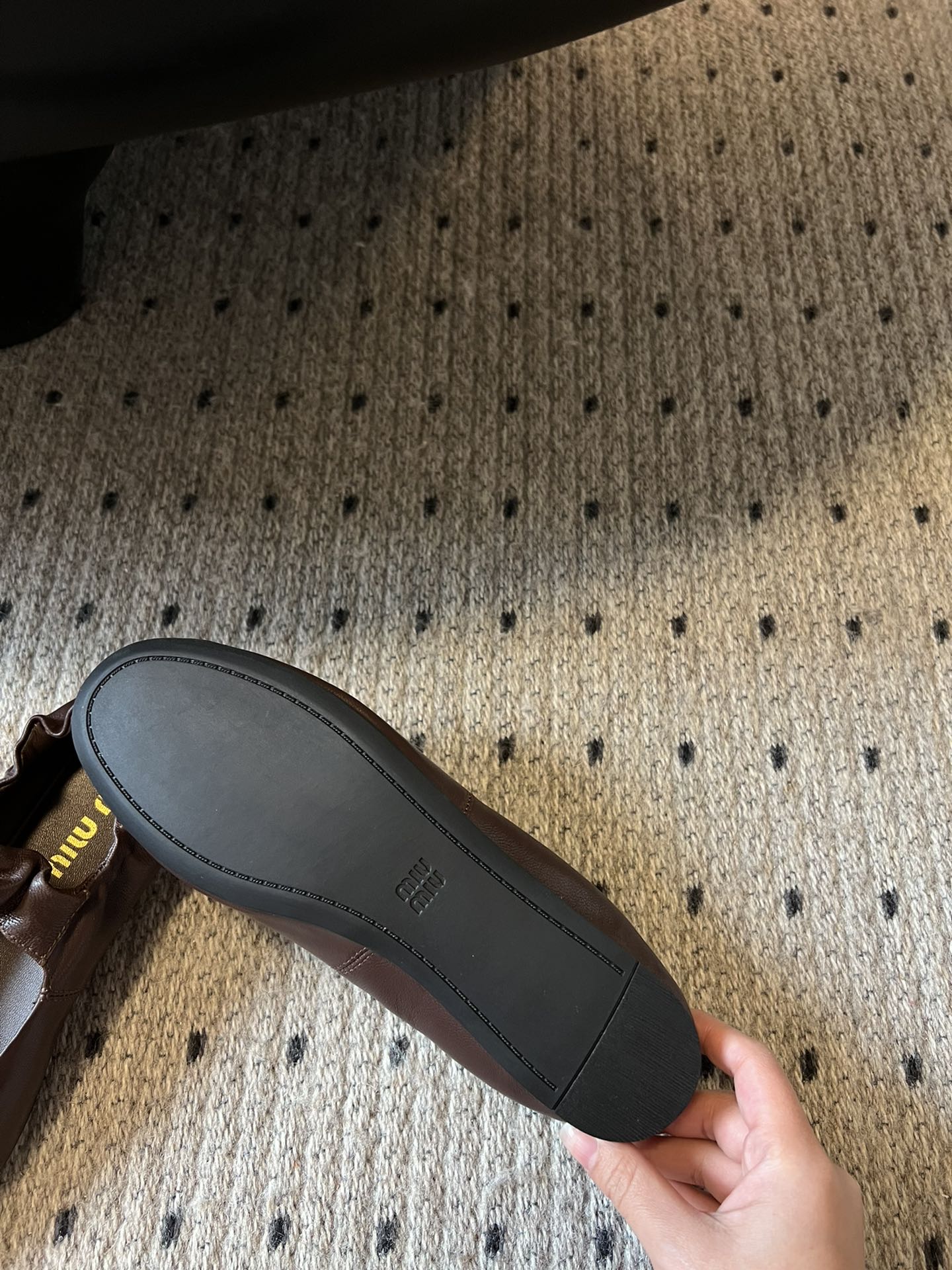 MIUMIU 26S BALLERINAS IN DARK BROWN RUCHES NAPPA CALFSKIN