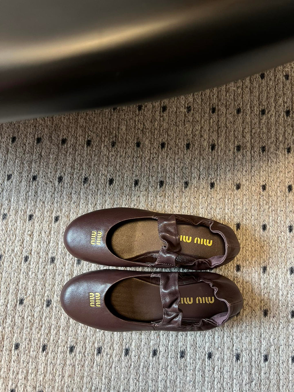 MIUMIU 26S BALLERINAS IN DARK BROWN RUCHES NAPPA CALFSKIN