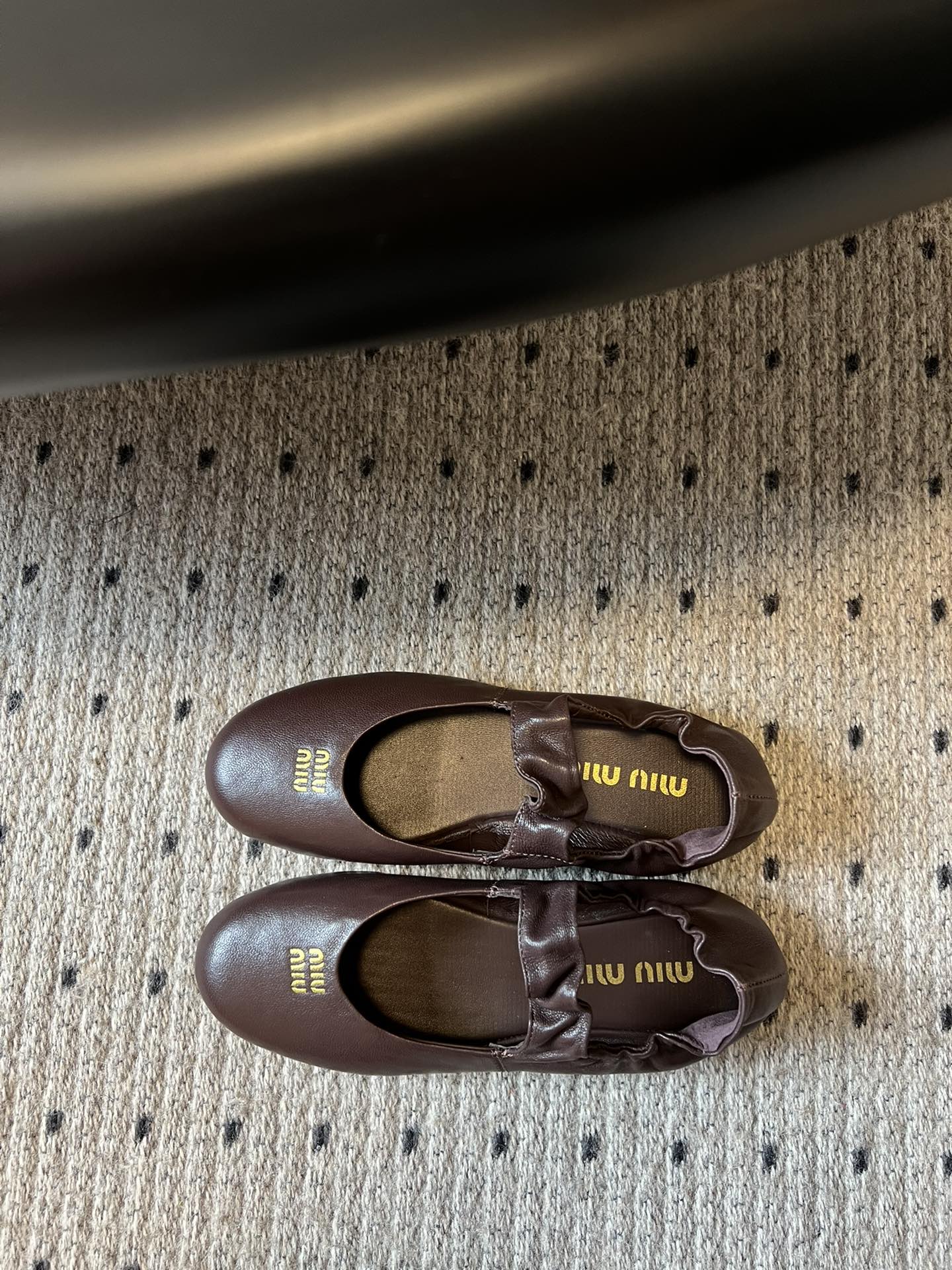 MIUMIU 26S BALLERINAS IN DARK BROWN RUCHES NAPPA CALFSKIN
