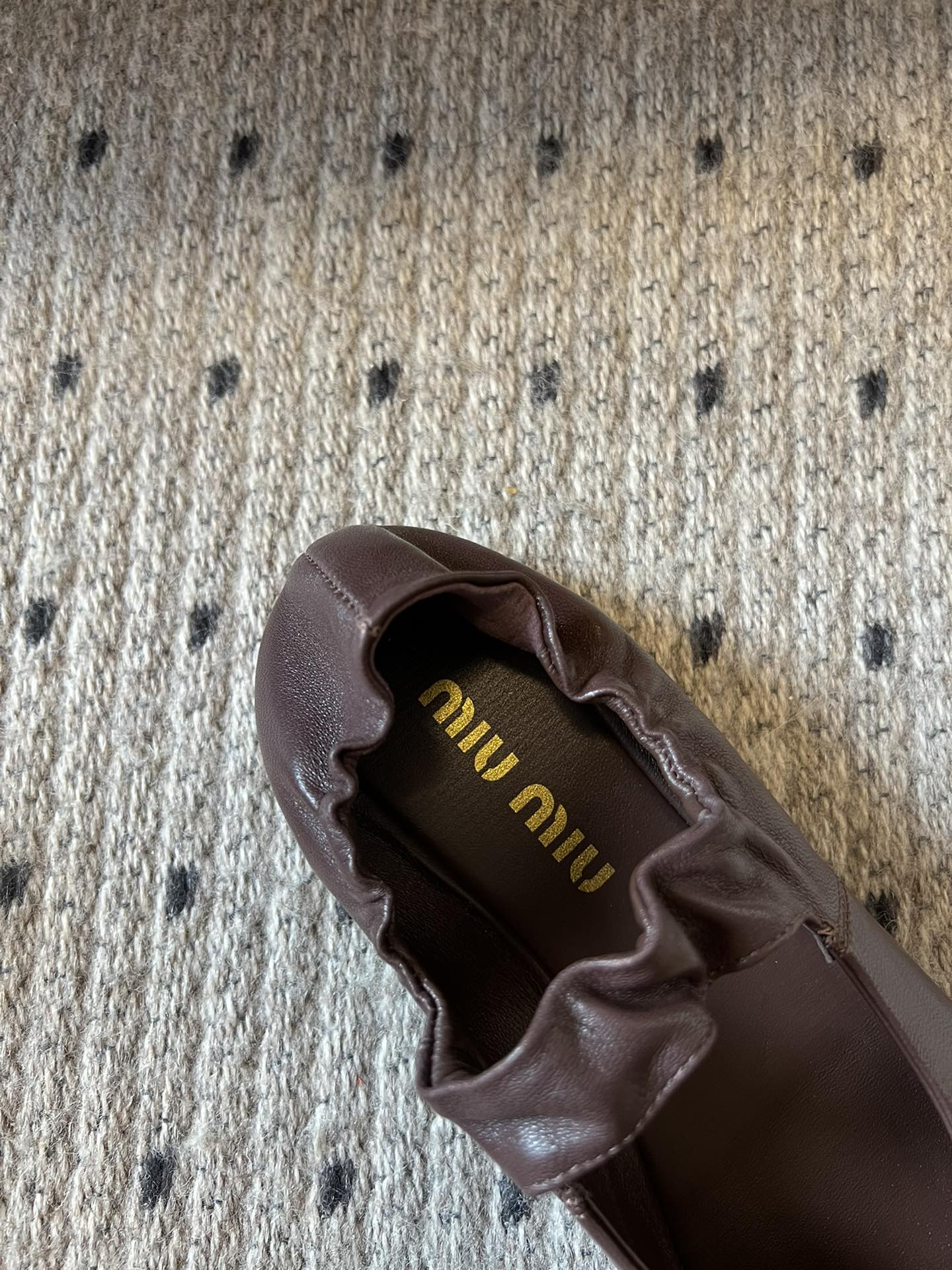MIUMIU 26S BALLERINAS IN DARK BROWN RUCHES NAPPA CALFSKIN