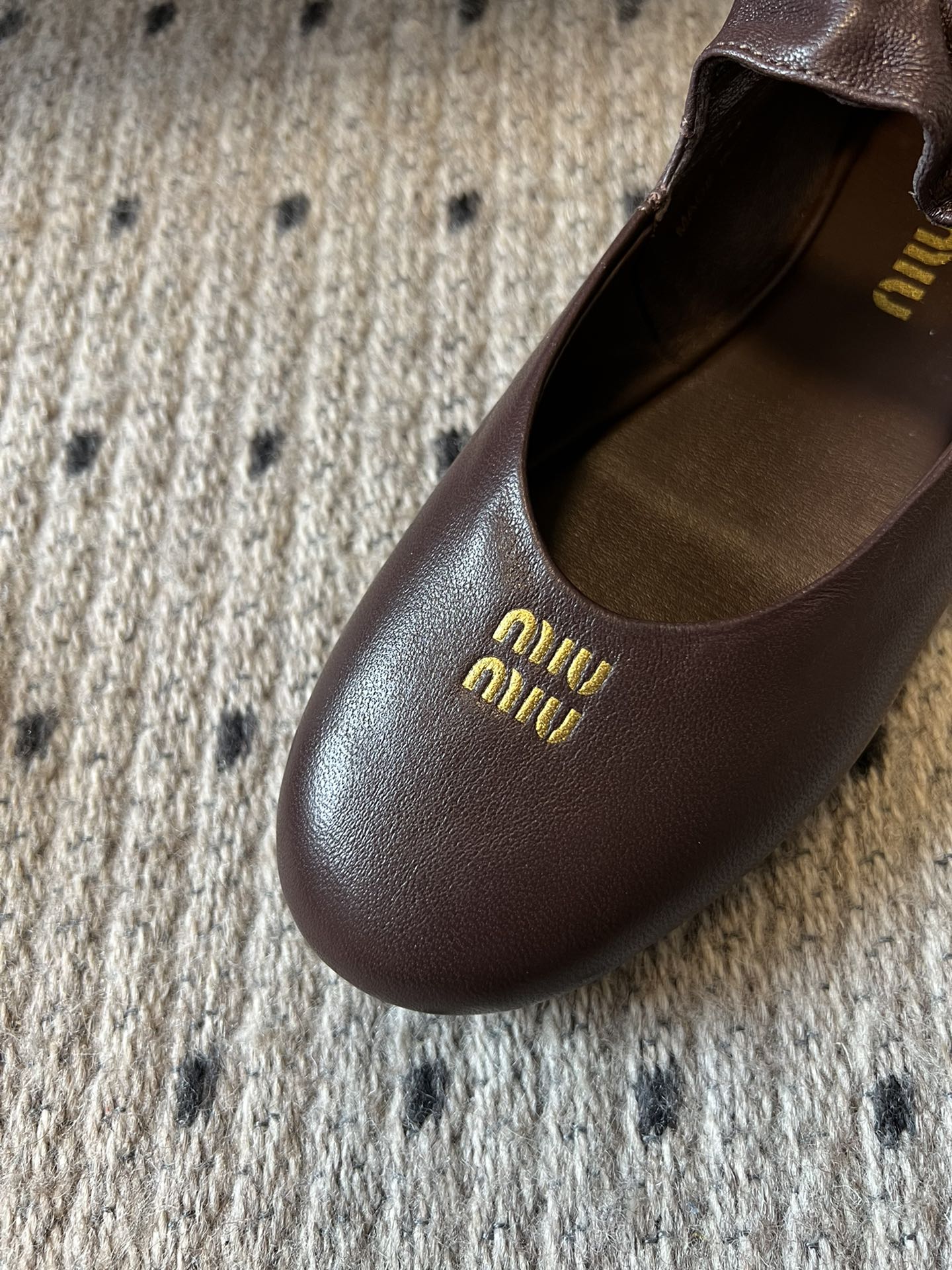 MIUMIU 26S BALLERINAS IN DARK BROWN RUCHES NAPPA CALFSKIN