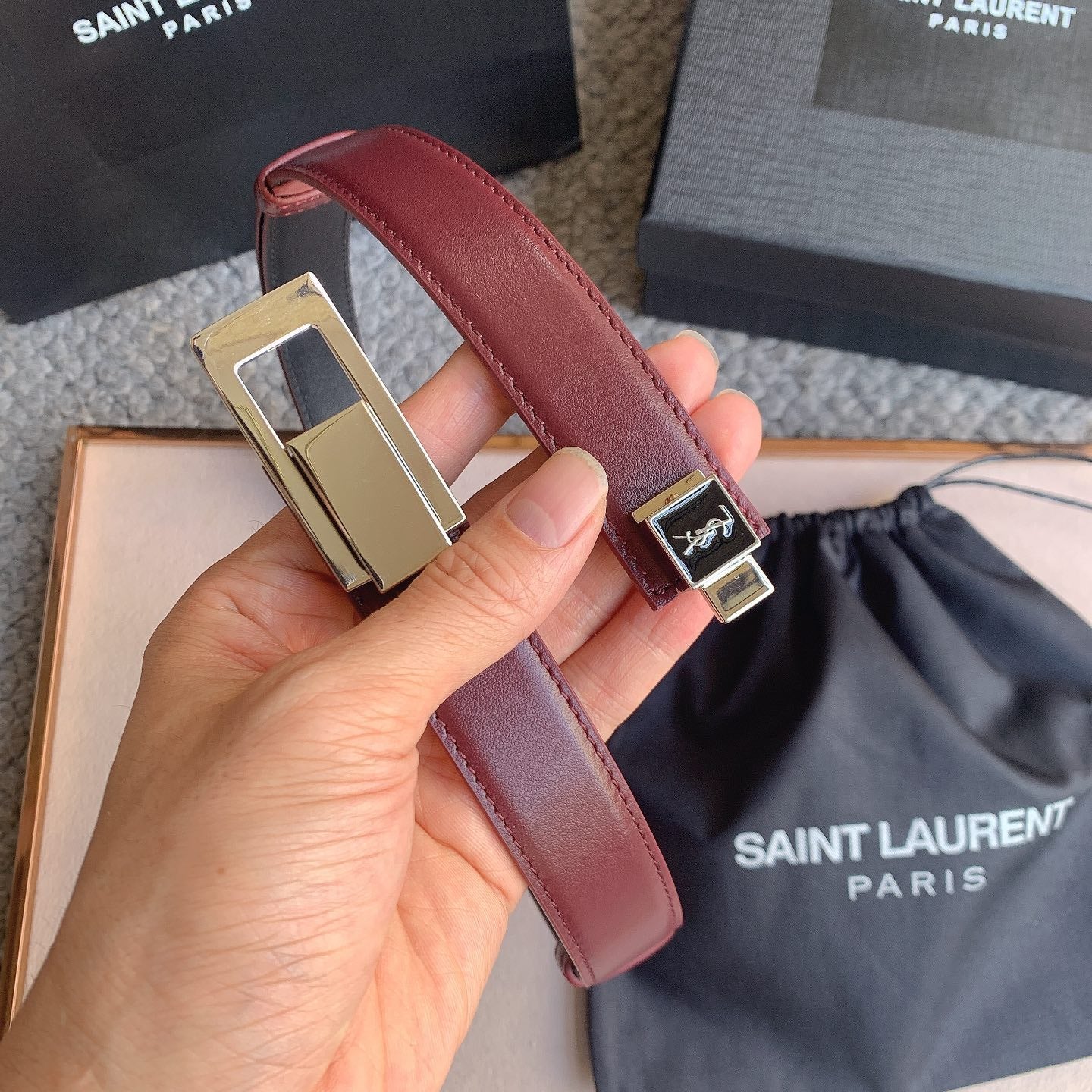 YSL 25S BELT 24 MM IN DARK RED CALFSKIN STYLE 4 529683