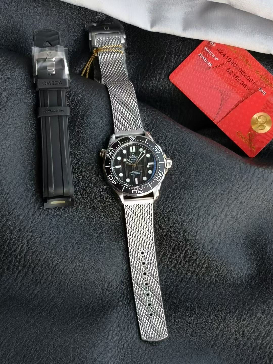 SEAMASTER DIVER 300M SILVER CASE AND BLACK DIAL WITH BRUSHED MESH BRACELET WITH CLASP