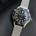 SEAMASTER DIVER 300M SILVER CASE AND BLACK DIAL WITH BRUSHED MESH BRACELET WITH CLASP