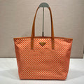 TOTE BAG 33 IN ORANGE MIX WHITE TRIANGLE PATTERN EMBROIDERED FABRIC
